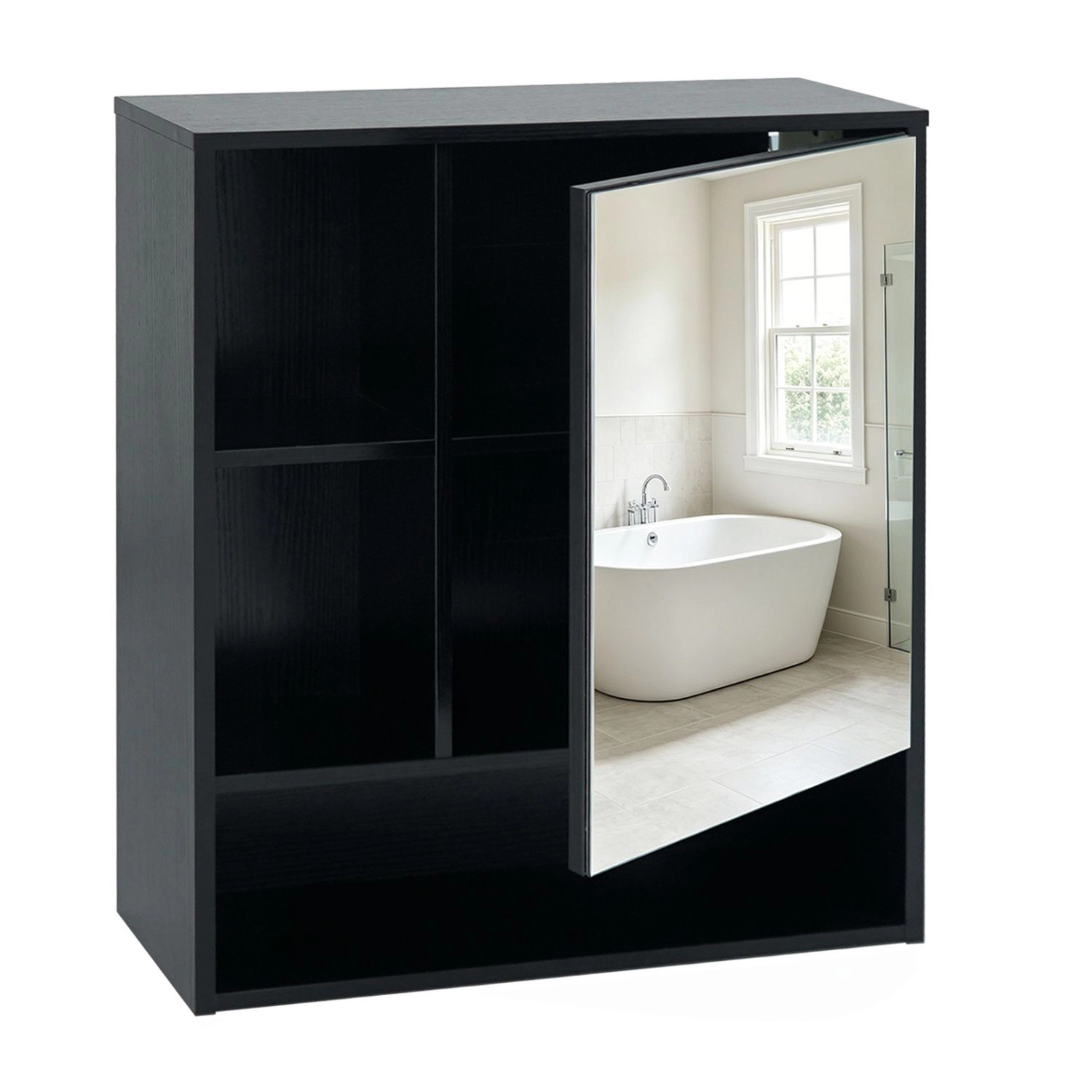 SlickBlue Bathroom Mirror Cabinet with Hidden Storage and Open Shelves