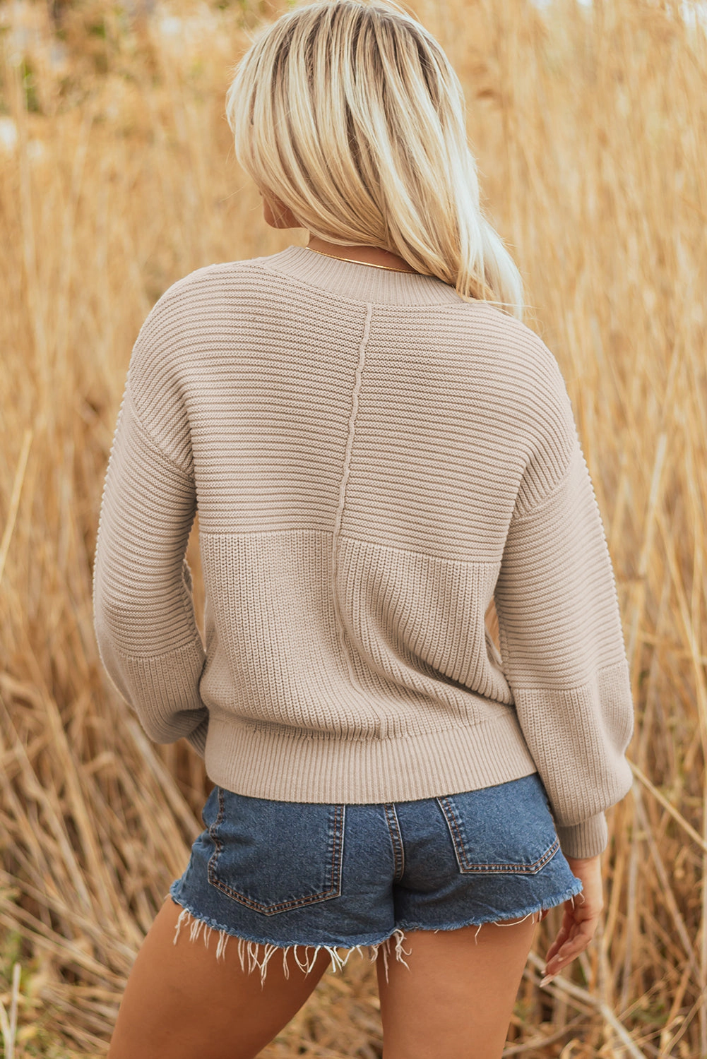 Threaded Pear Women's Delaney Texture Knitted Puff Sleeve Sweater