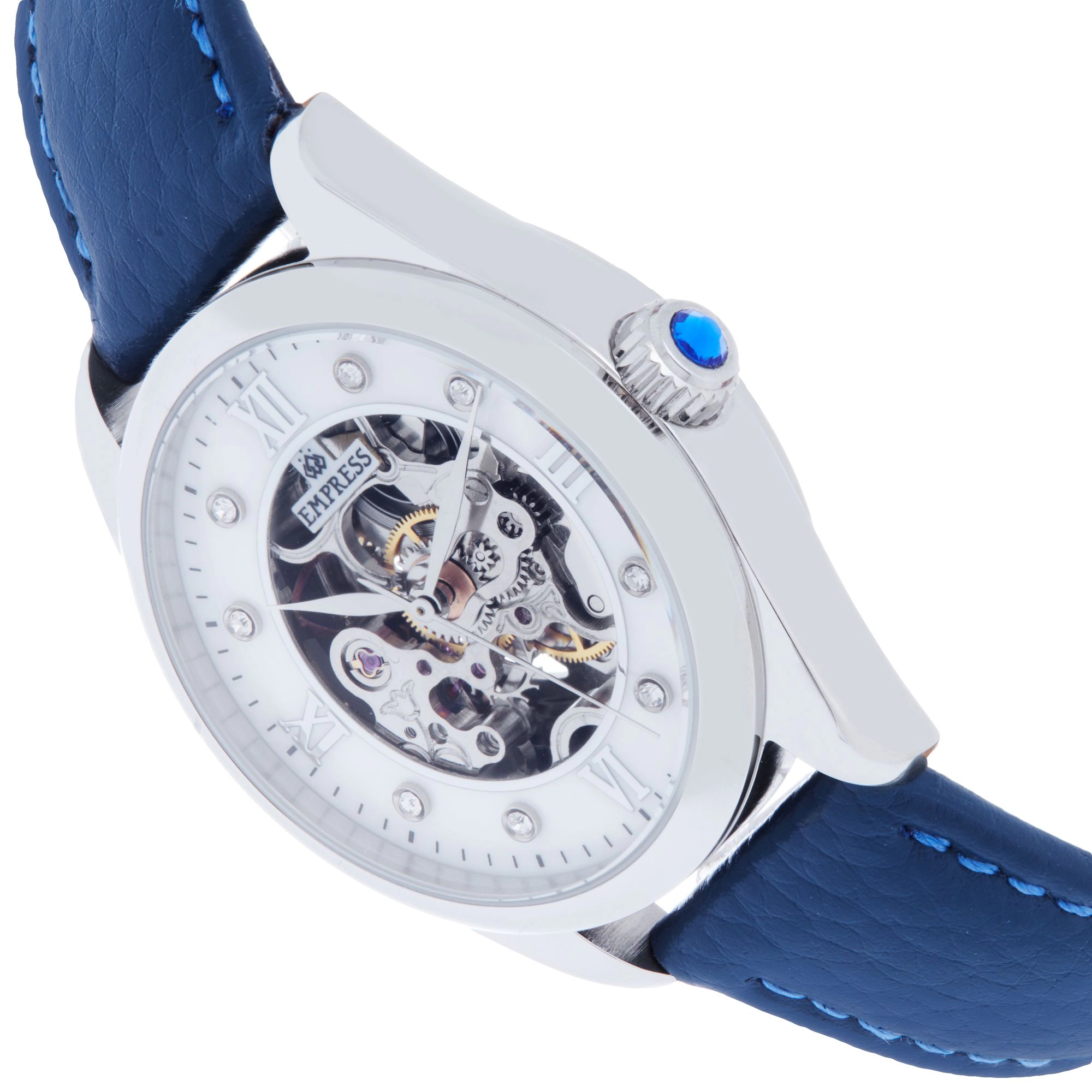 Empress Magnolia Automatic MOP Skeleton Dial Leather-Band Watch