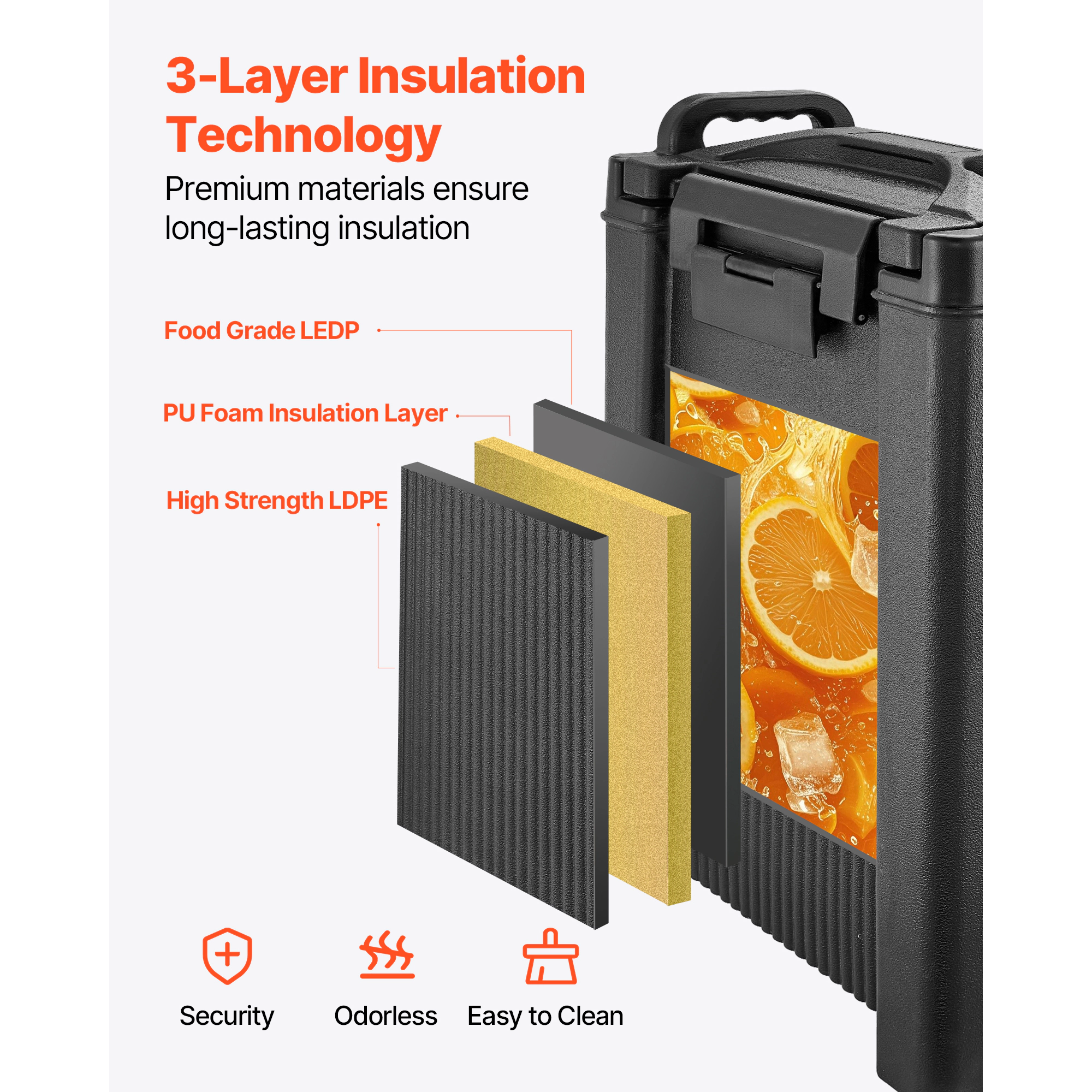 HONGGE Insulated Beverage Dispenser 5 Gal / 19L Hot and Cold Beverage Server with Spigot & Handle Food-Grade Thermal