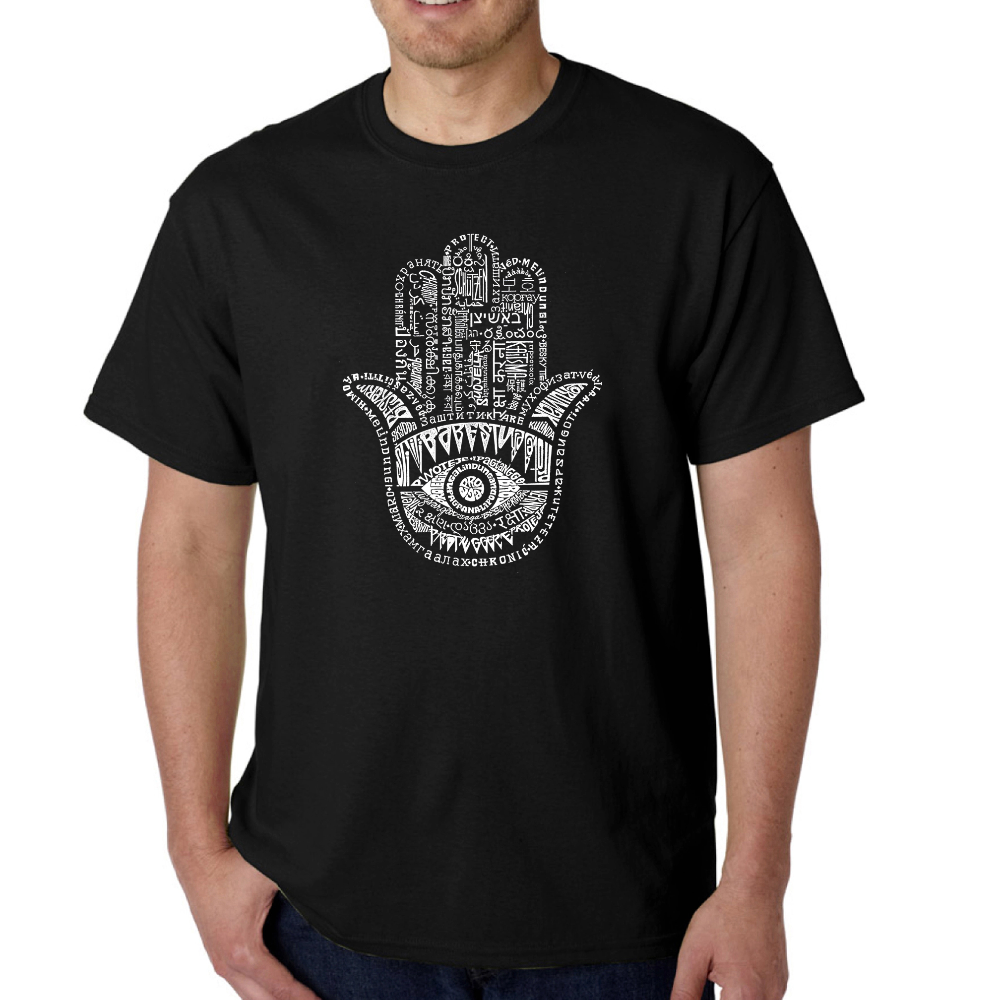 LA Pop Art Men's Hamsa Word T-Shirt - 100% Cotton Crew Neck