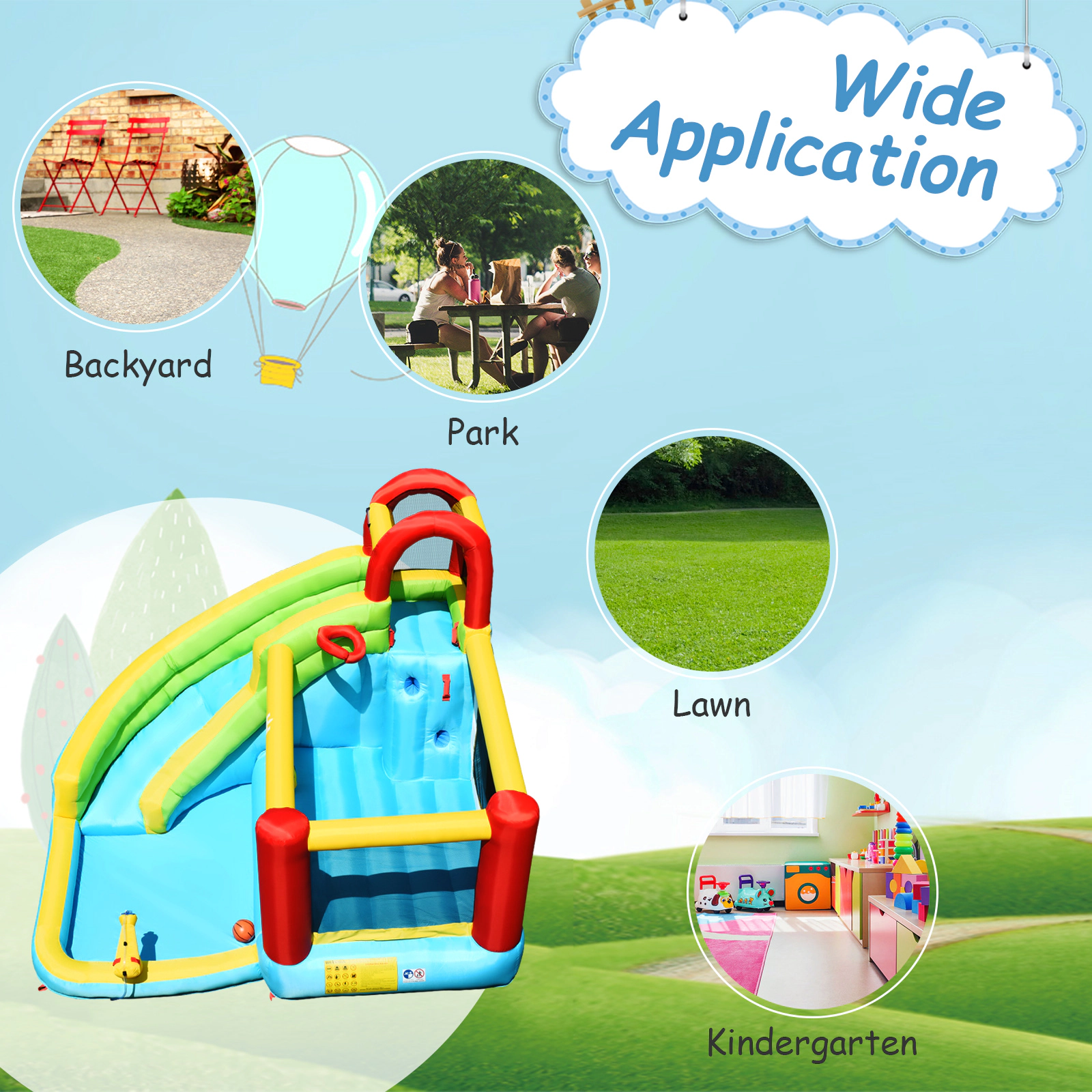 SUGIFT Climbing Wall Basketball Hoop and 550W Blower 6-in-1 Kids Inflatable Bounce House