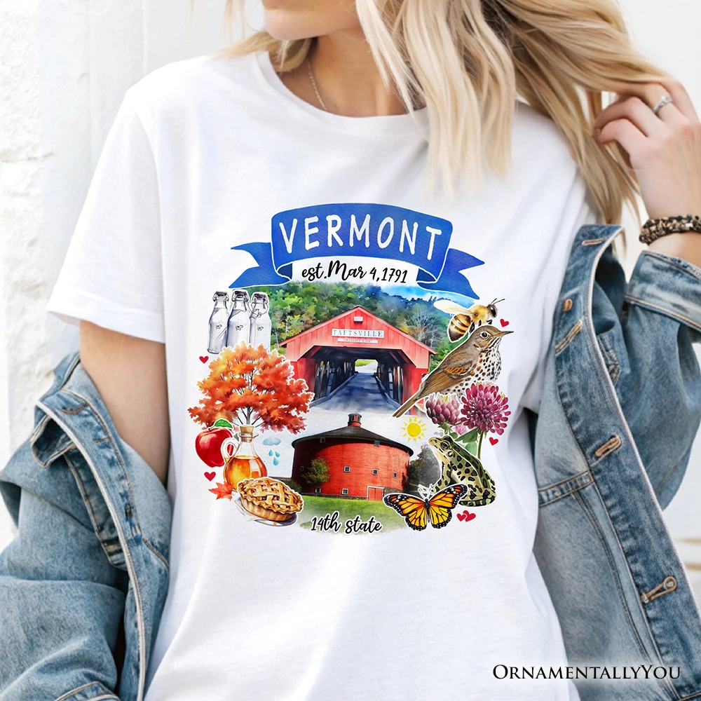 OrnamentallyYou Unisex Artistic Vermont State Themes And Landmarks T-Shirt