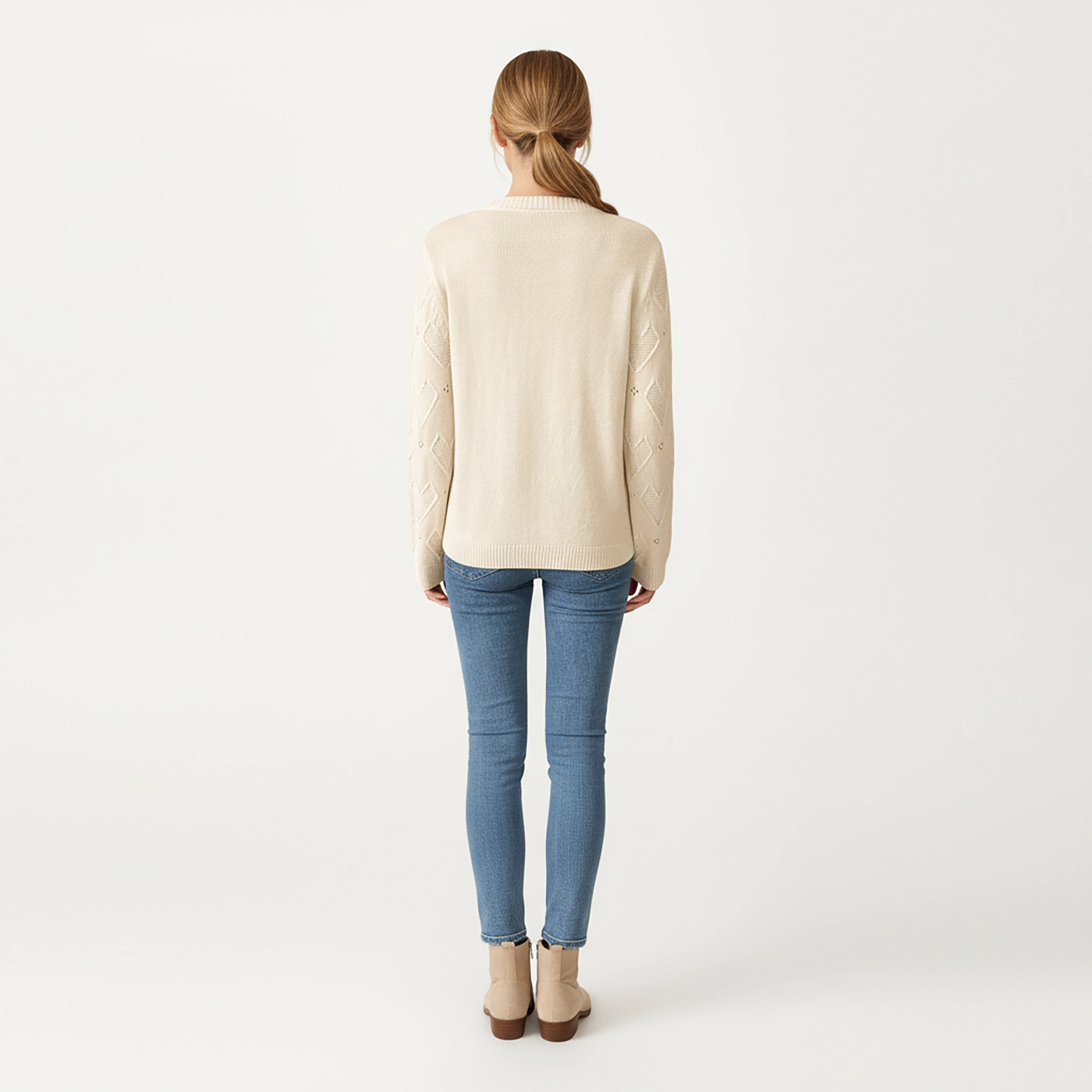 Anna-Kaci Women's Knit Top with Textured Valentine Heart Pattern and Contrast Accent Detail