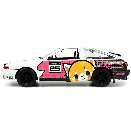 Jada Collectible 1986 Toyota Trueno (Ae86) Rhd (Right Hand Drive) #25 White With Graphics And Aggretsuko Diecast Figure