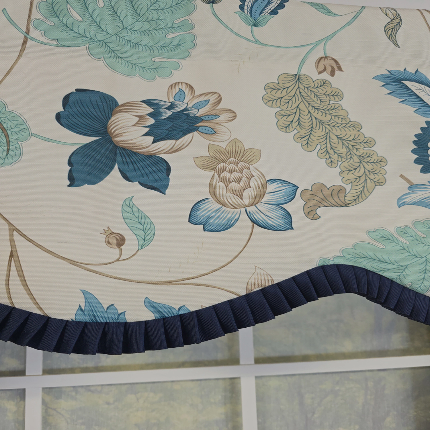 RLF Home 100% Cotton Samanta Ruffled Provance  Fully lined Windows Rod Pocket Valance 50" x 15"  Blue