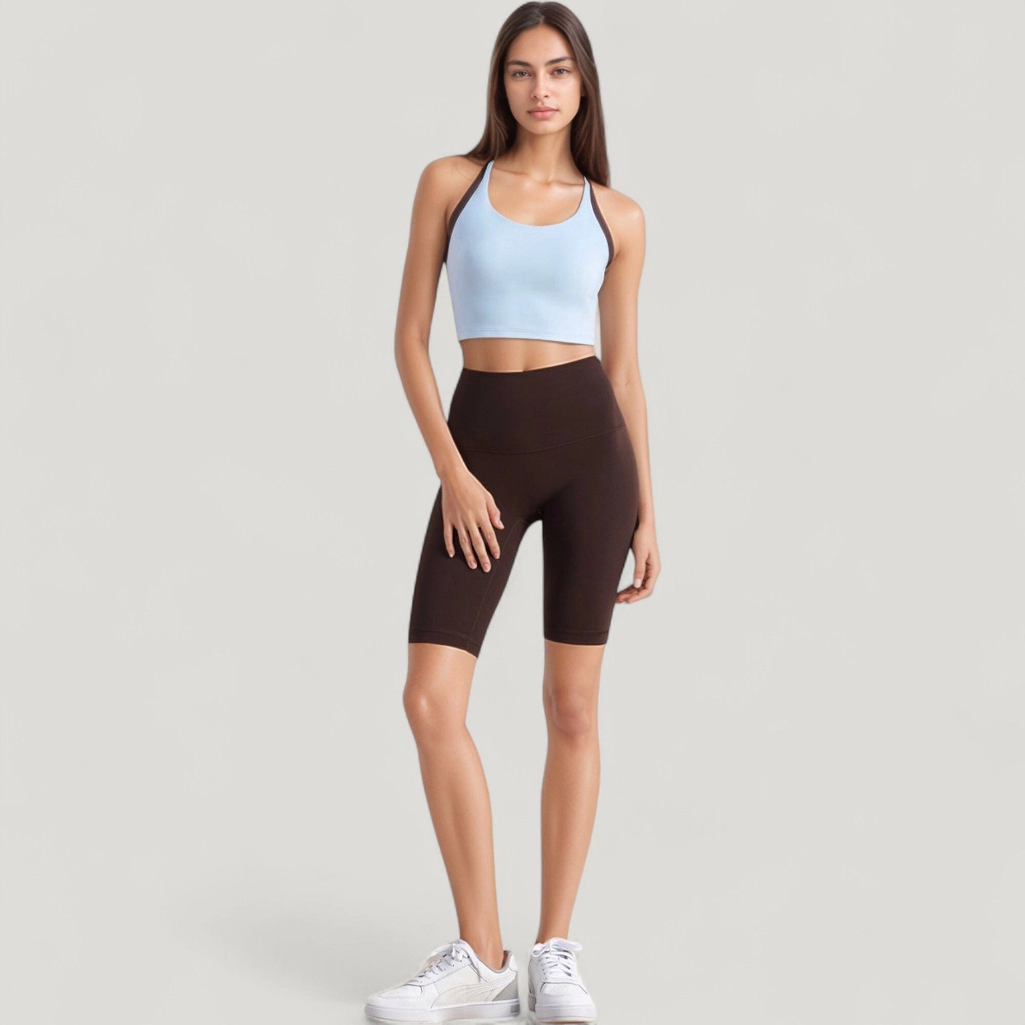 Anna-Kaci Women's Scoop Neck Racerback Sports Bra with Contrast Trim