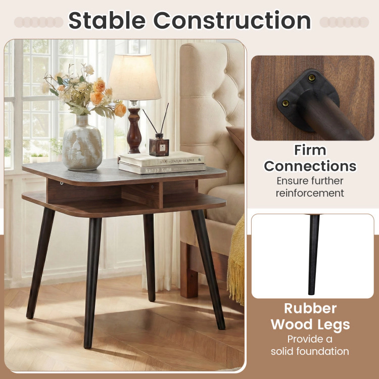 Hivvago Side Table Faux Marble End Table With Storage Shelves And Rubber Wood Legs