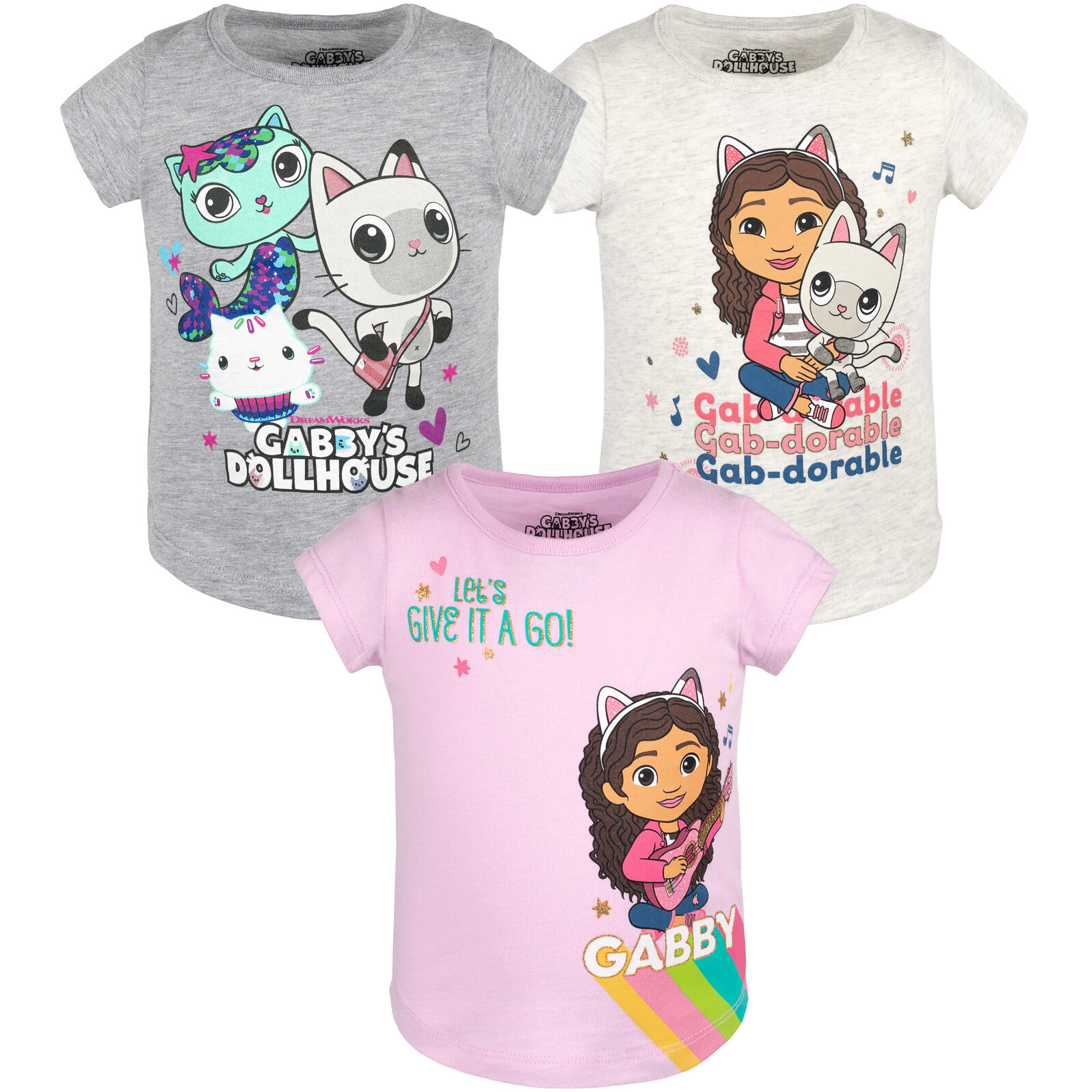Dreamworks Gabby's Dollhouse Girls' 3-Pack T-Shirts