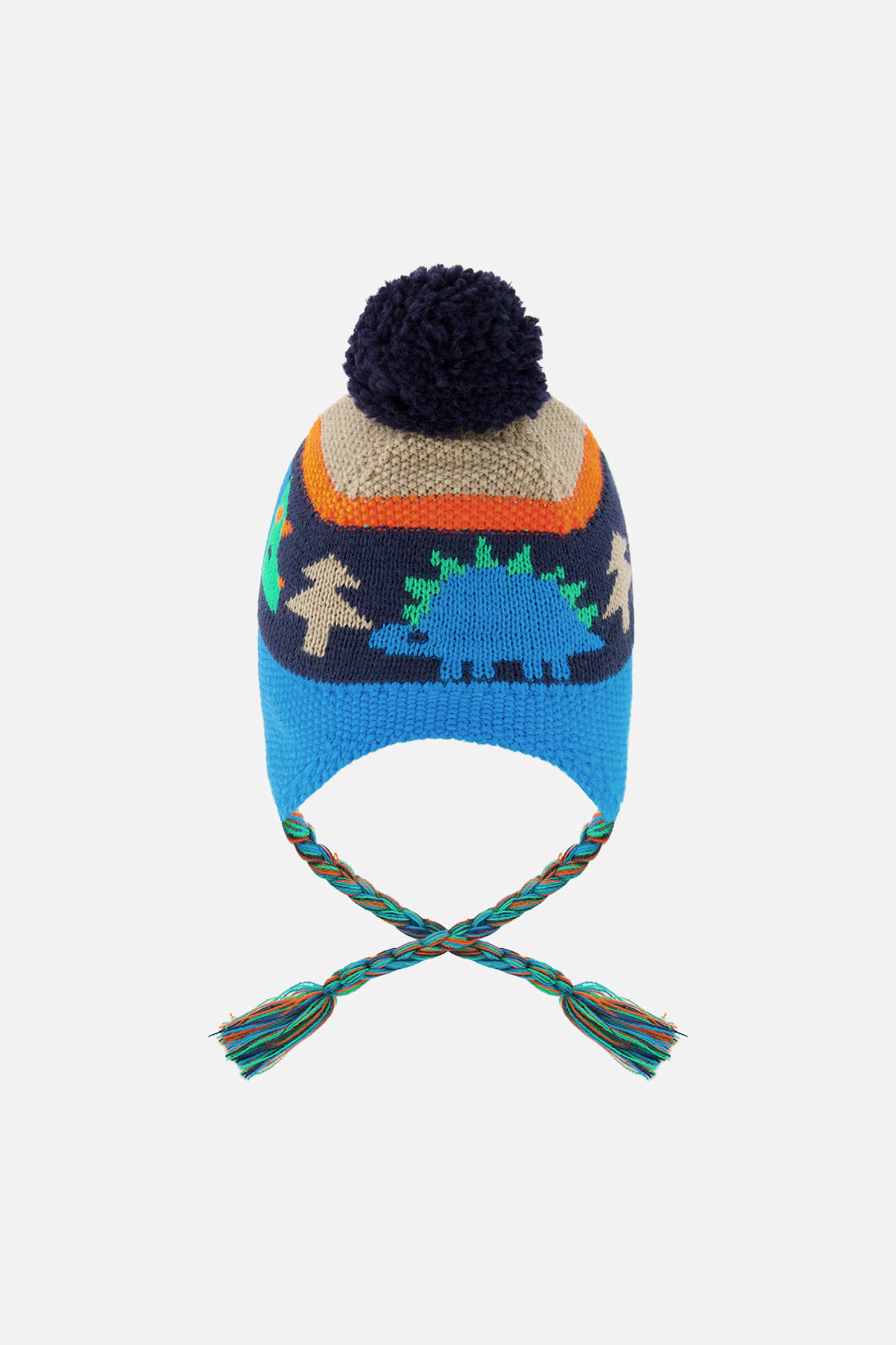 Deux par Boys Dinosaur Print Winter Peruvian Knit Hat with Pompom