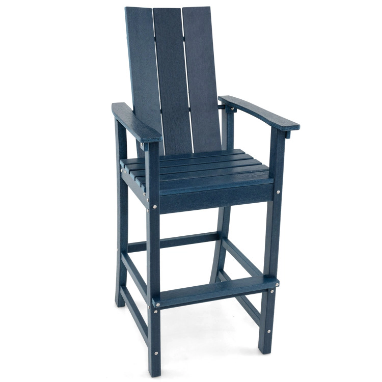 SUGIFT Tall Adirondack Outdoor Bar Chair Stool with Ergonomic High Backrest 330-lb Capacity Blue