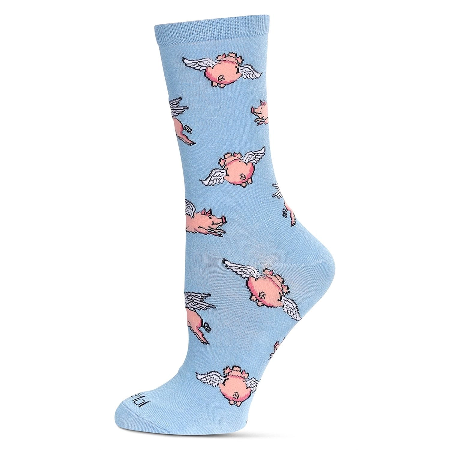 MeMoi Women's Flying Pigs Bamboo Crew Socks