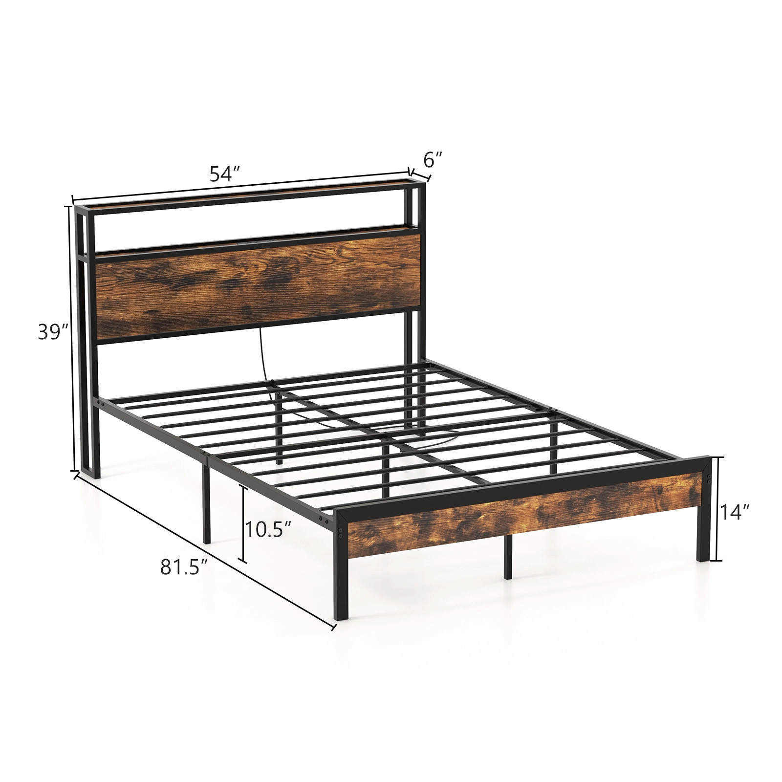 LJG Twin/Full/Queen Bed Frame with Storage Headboard and Charging Station