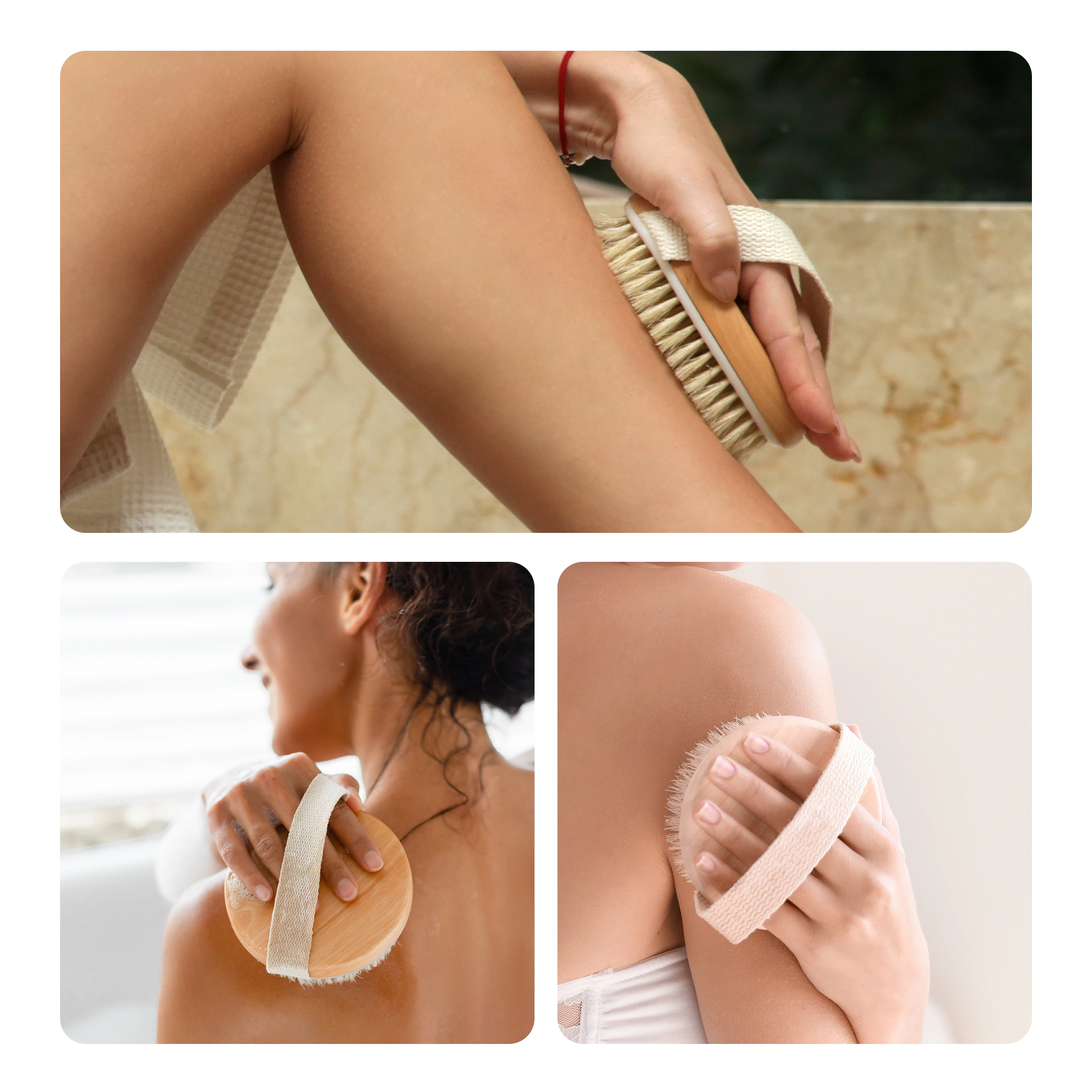 Cheer Collection 2-Pack Natural Bristle Exfoliating Body Brushes with Hand Straps