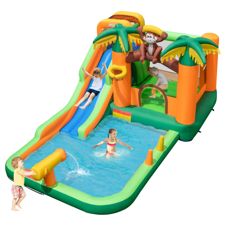 Hivvago Monkey-Themed Inflatable Bounce House with Slide without Blower