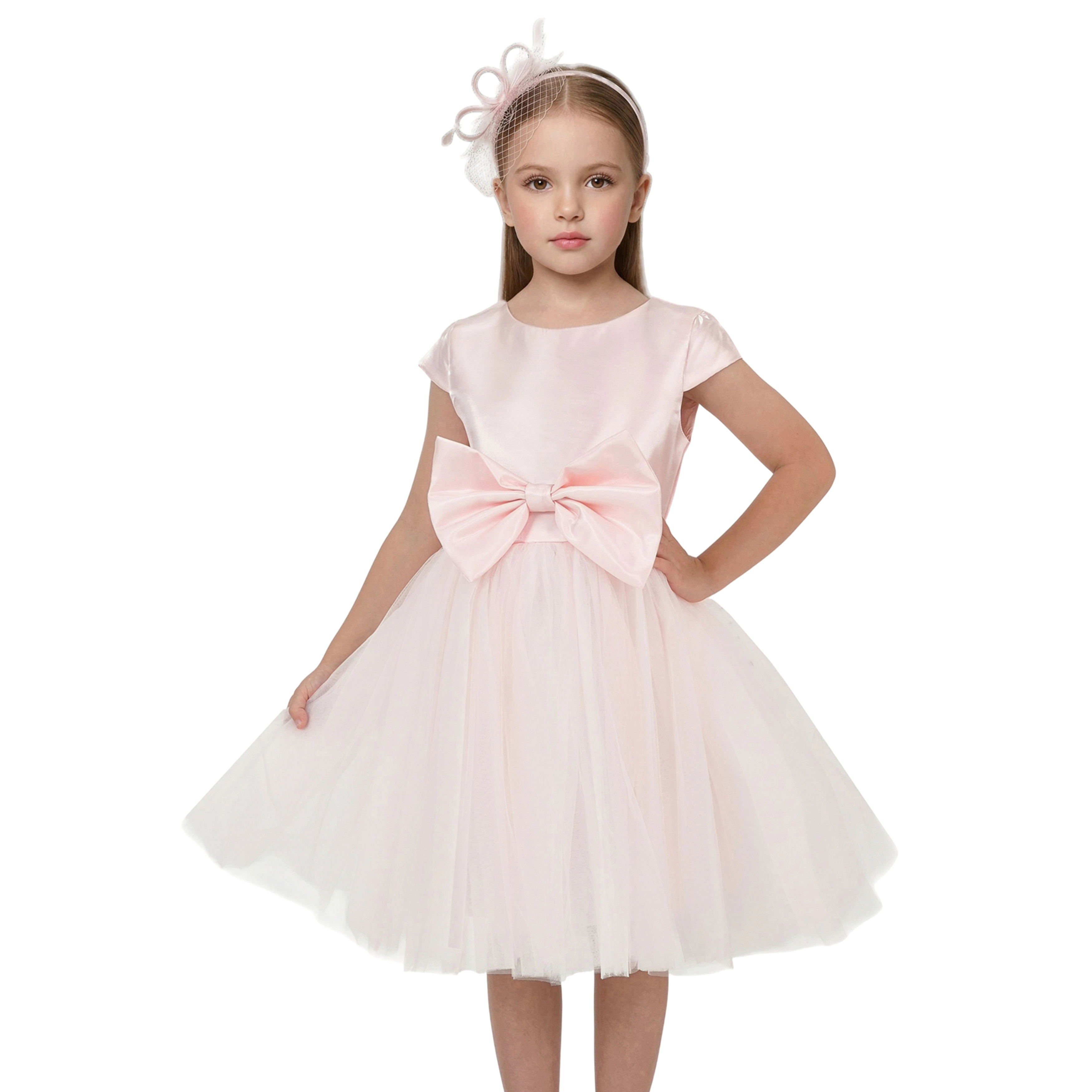 2Bunnies Girls' 3T-10Y Toddler Satin A-Line Bow Tulle Flower Girl Dress