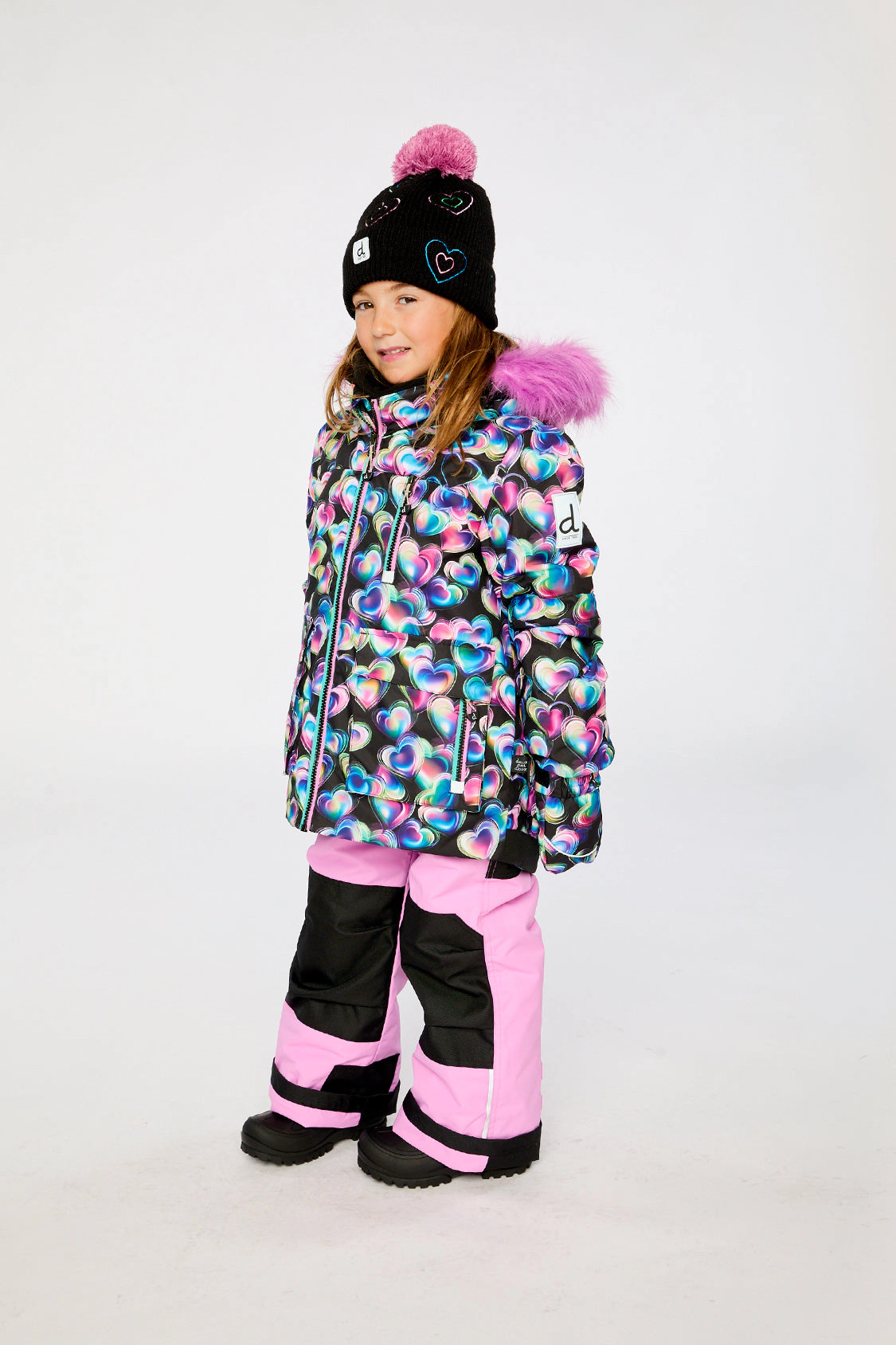 Deux par Girls Heart Print Two Piece Play Snowsuit with Hooded Jacket and Snow Pants