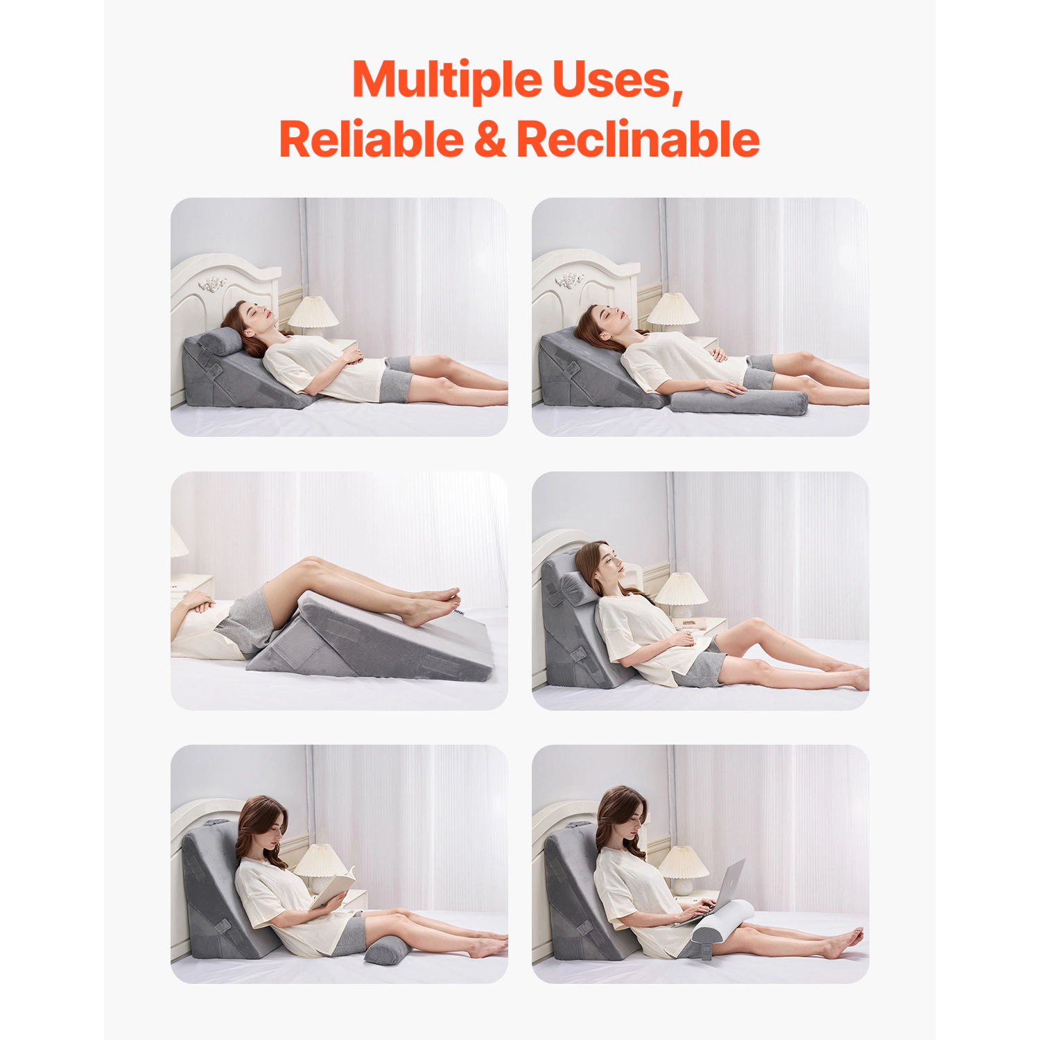HONGGE Bed Wedge Pillow for Sleeping Adjustable Orthopedic Set Support Post Surgery Acid Reflux