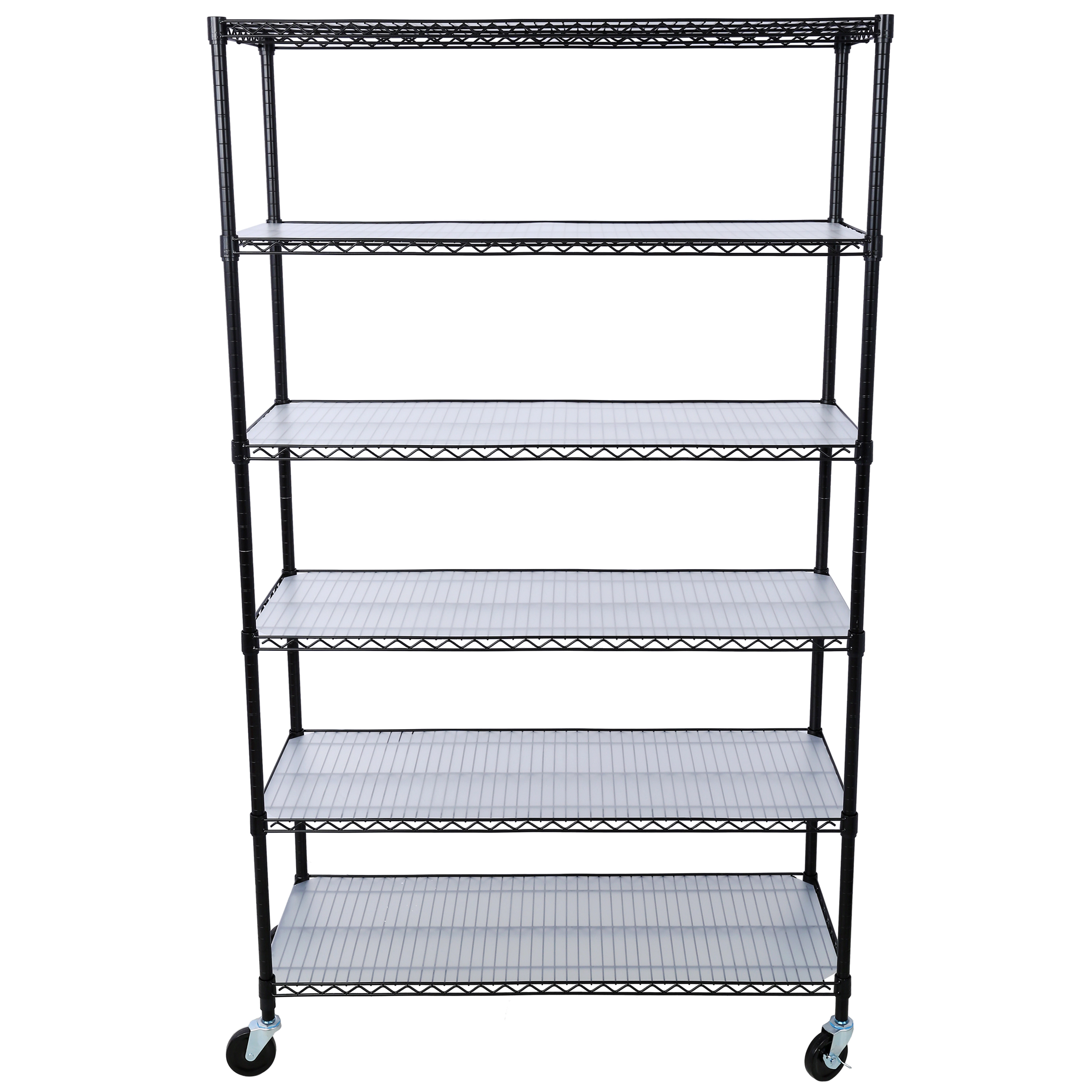Flynama 6 Tier Black NSF Wire Shelving 6000 LBS 82H x 48L x 18D in Heavy Duty Commercial with Wheels and Liners