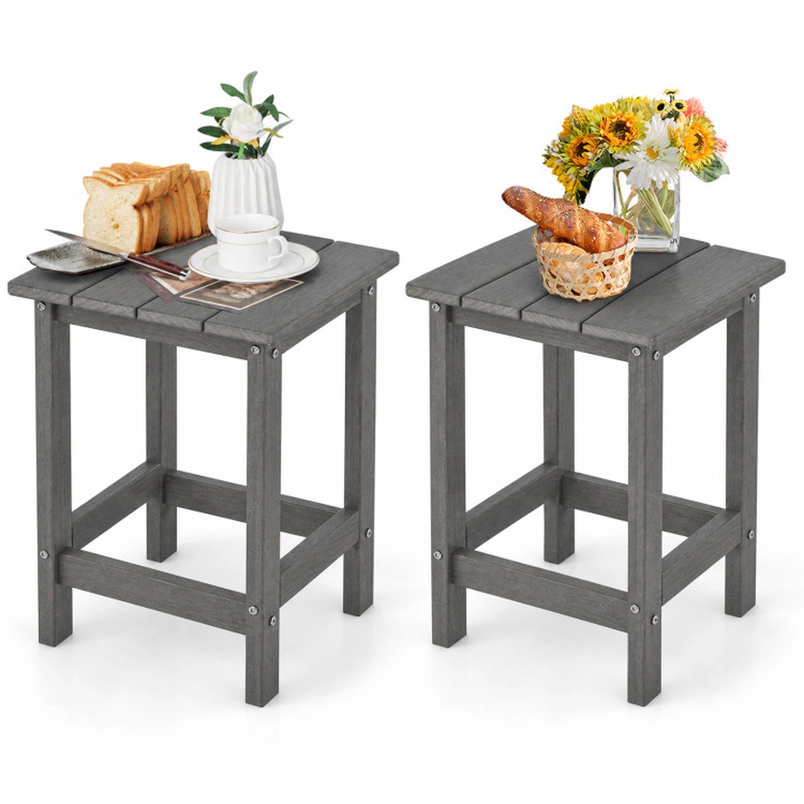 SUGIFT Set of 2 Weather Resistant HDPE Adirondack Patio Side Tables 14-in x 14-in x 18.5-in 385-lb Capacity Gray