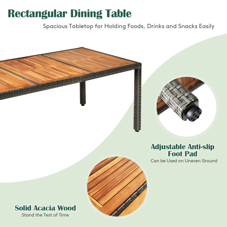 Hivvago 9 Pieces Rattan Patio Dining Set With Acacia Wood Table And Cushioned Chair