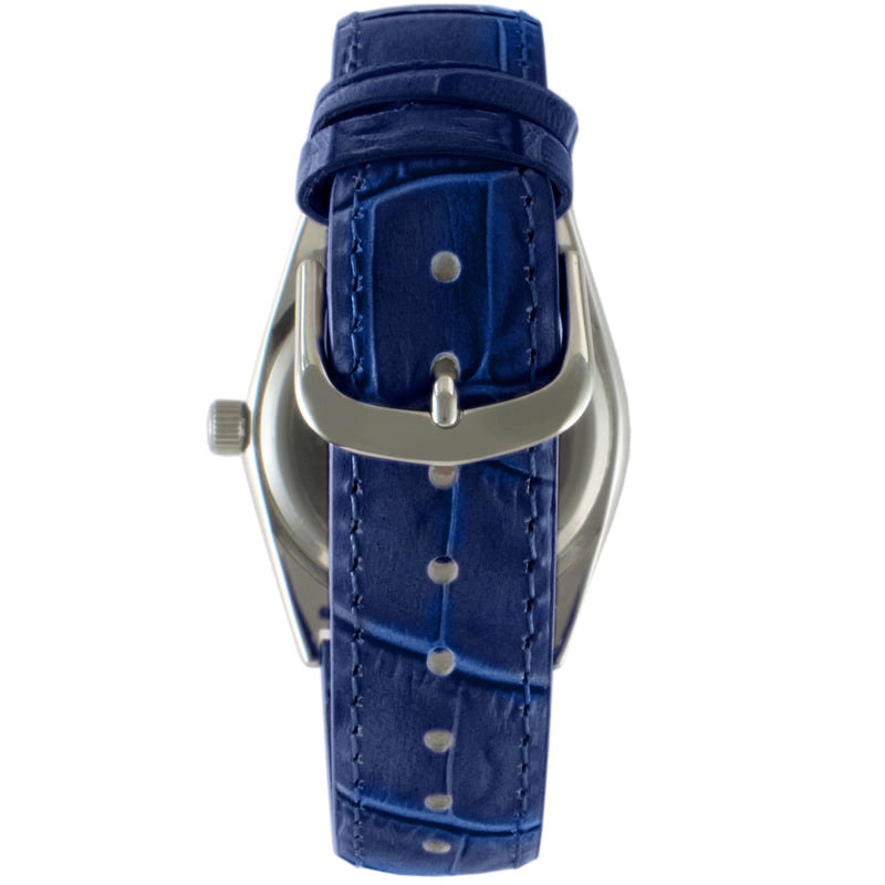 Peugeot Women's 36mm Blue Fluted Bezel Watch with Leather Strap