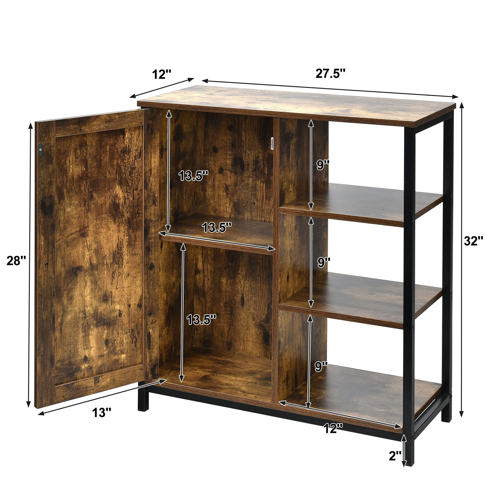 Slickblue Freestanding Storage Cabinet with Open Shelves and Adjustable Interior Shelf