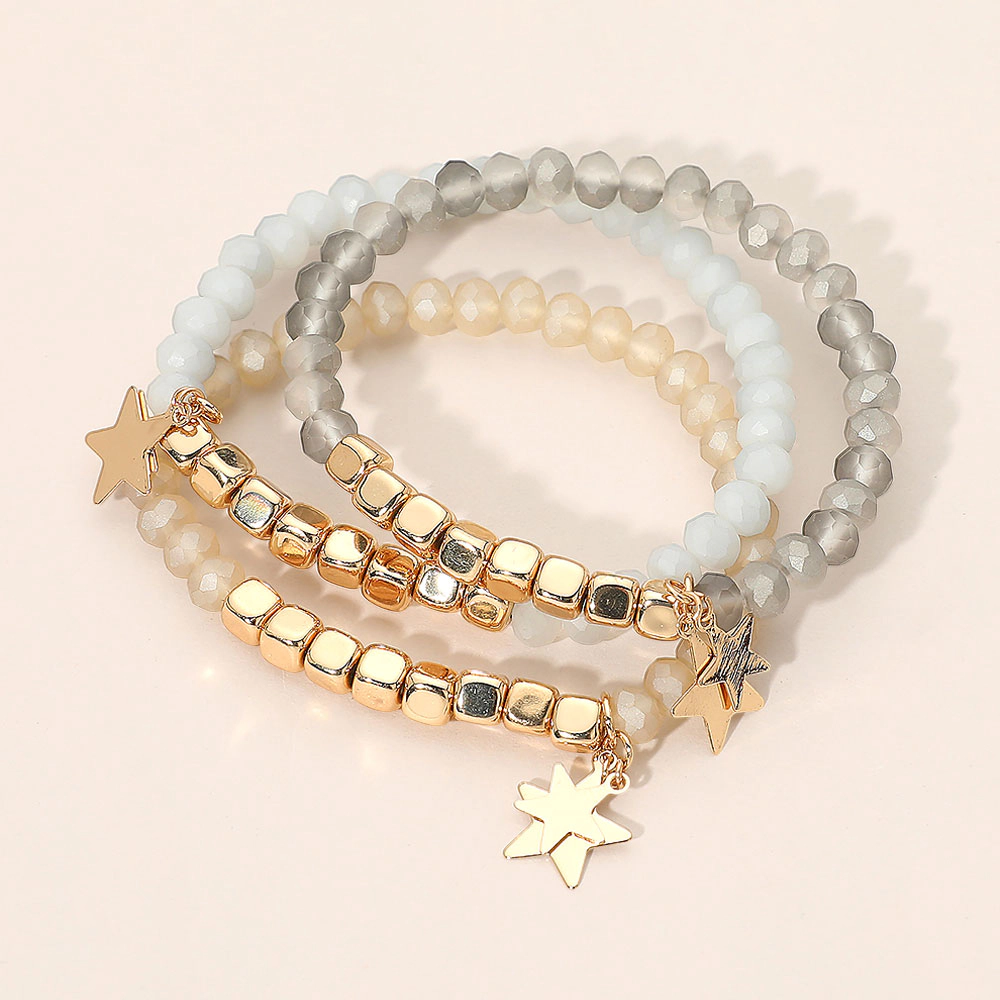 FASHNZFAB 3PCS - Star Charm Beaded Stretch Multi Layered Bracelets