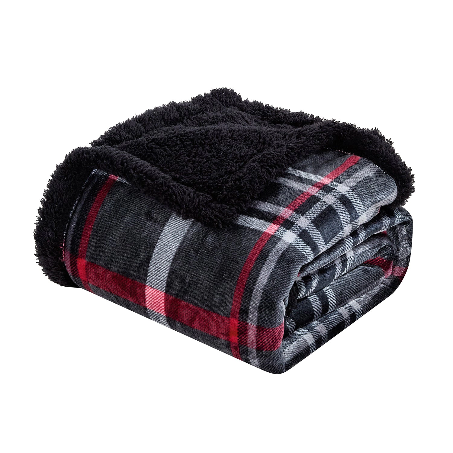 Plazatex Midnight Plaid 100% Polyester Reversible Throw Blanket 50" x 60" Red Black