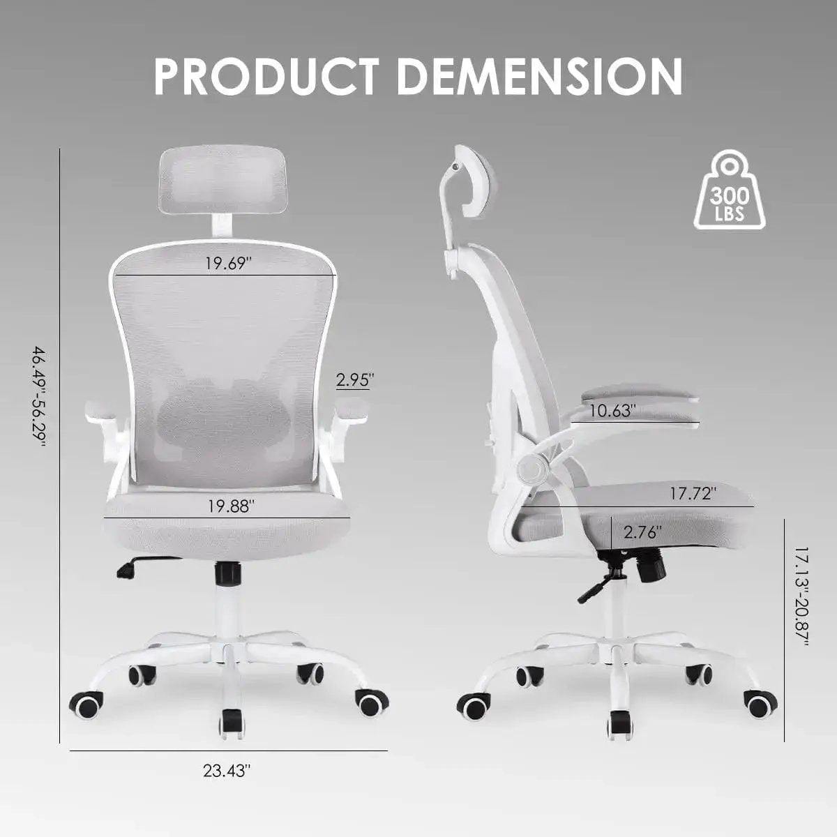 Platinum-Level Office Chairs White Gray Ergonomic Office Chair High Back Lumbar Support Headrest