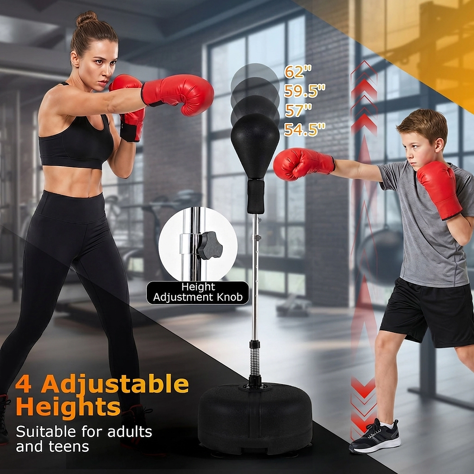 SUGIFT 54.5-in to 62-in Height Adjustable Free Standing Reflex Punching Bag with Gloves and Base