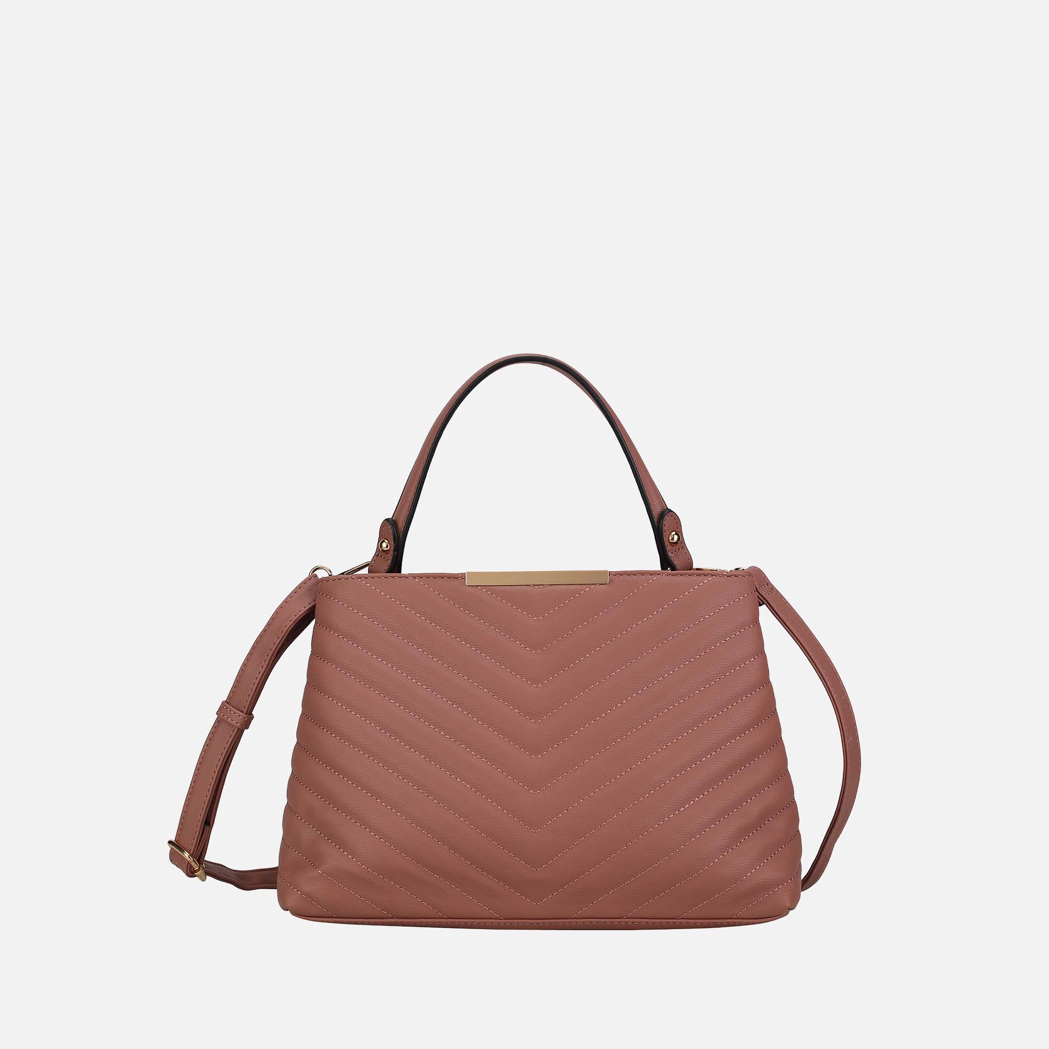 Mia K Collection Dakota Quilted Vegan Leather Satchel, Dark Pink
