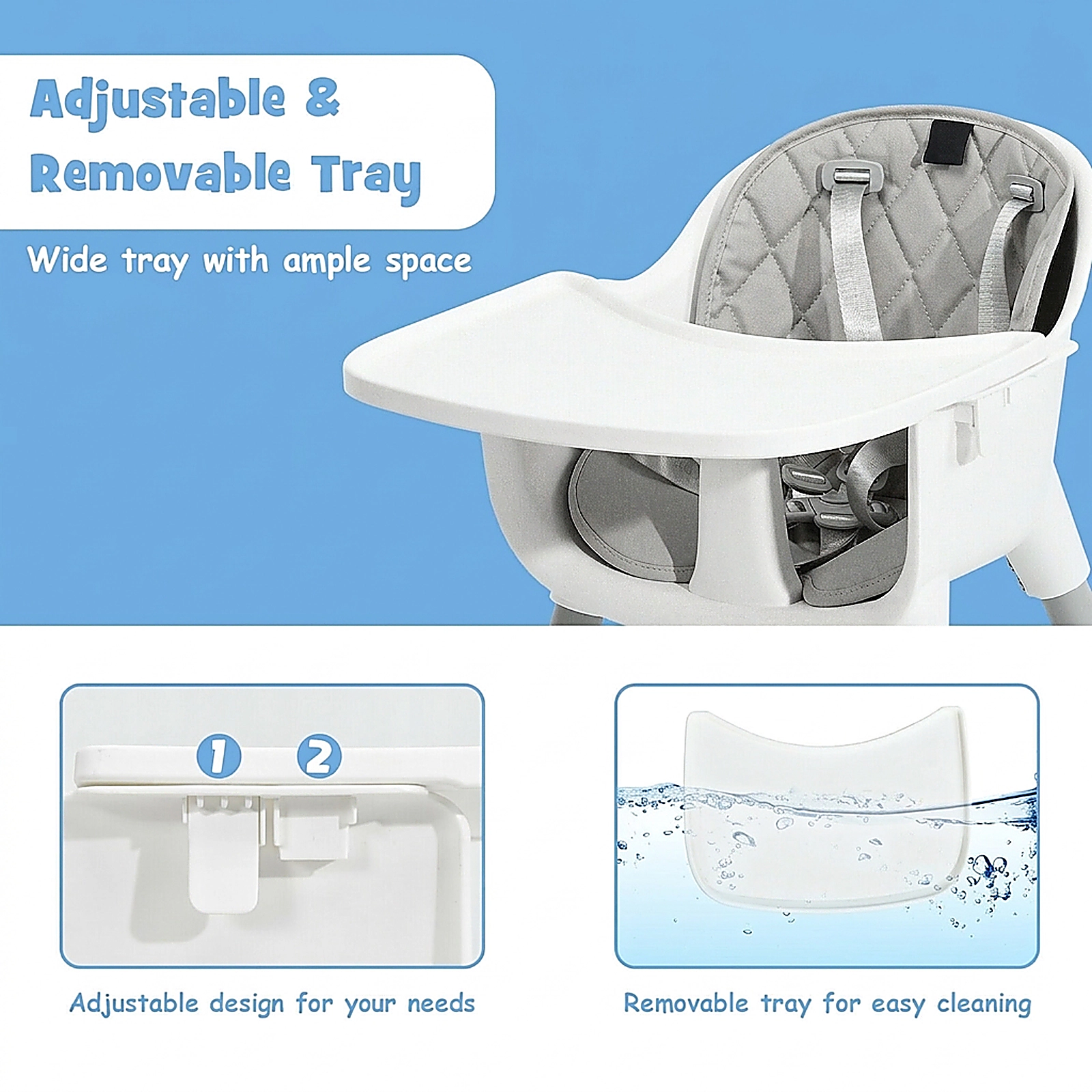 SUGIFT Gray 4-in-1 Convertible Baby High Chair and Toddler Table Set with PU Cushion 37-in Tall 33-lb Seat