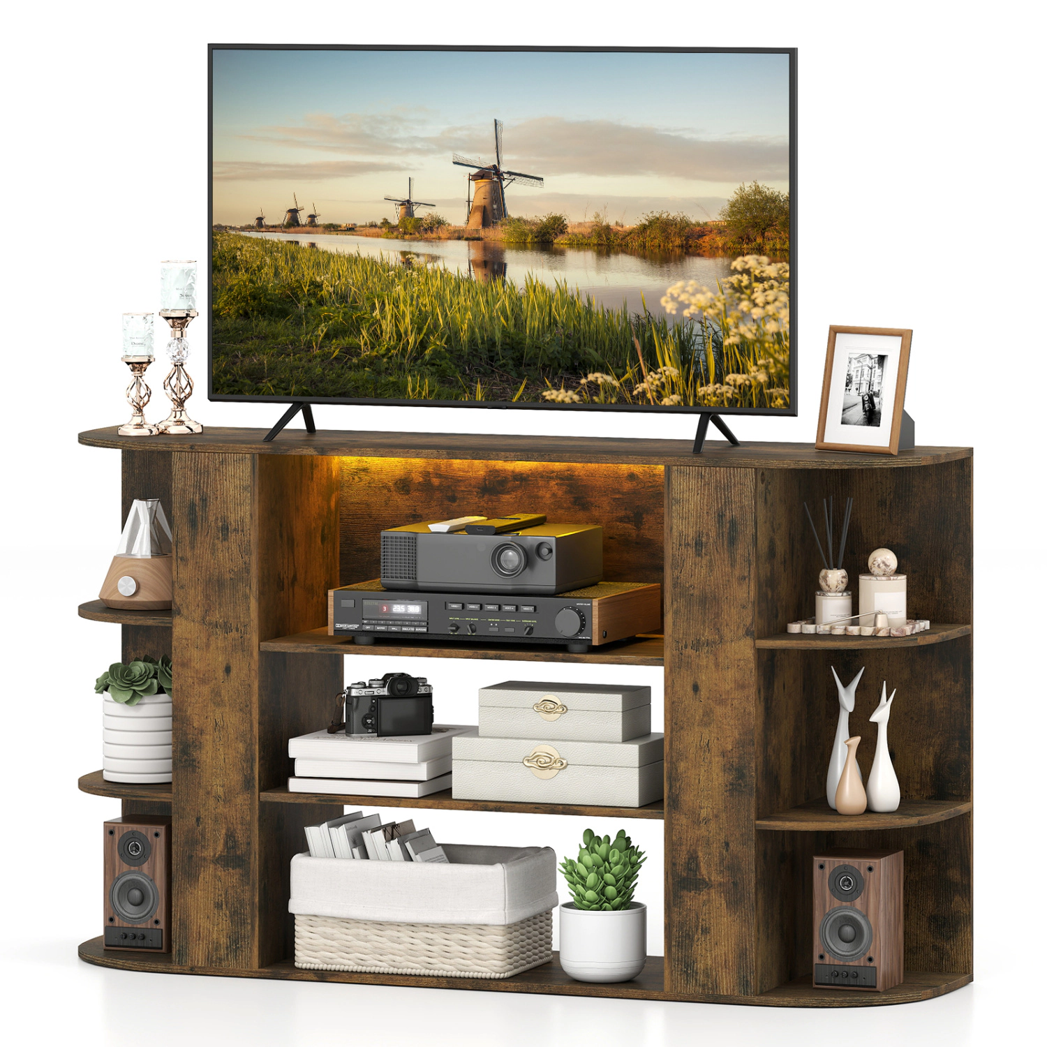 LJG 50 Inch TV Stand for 55 with RGB Lights Entertainment Center Adjustable and Removable Shelf