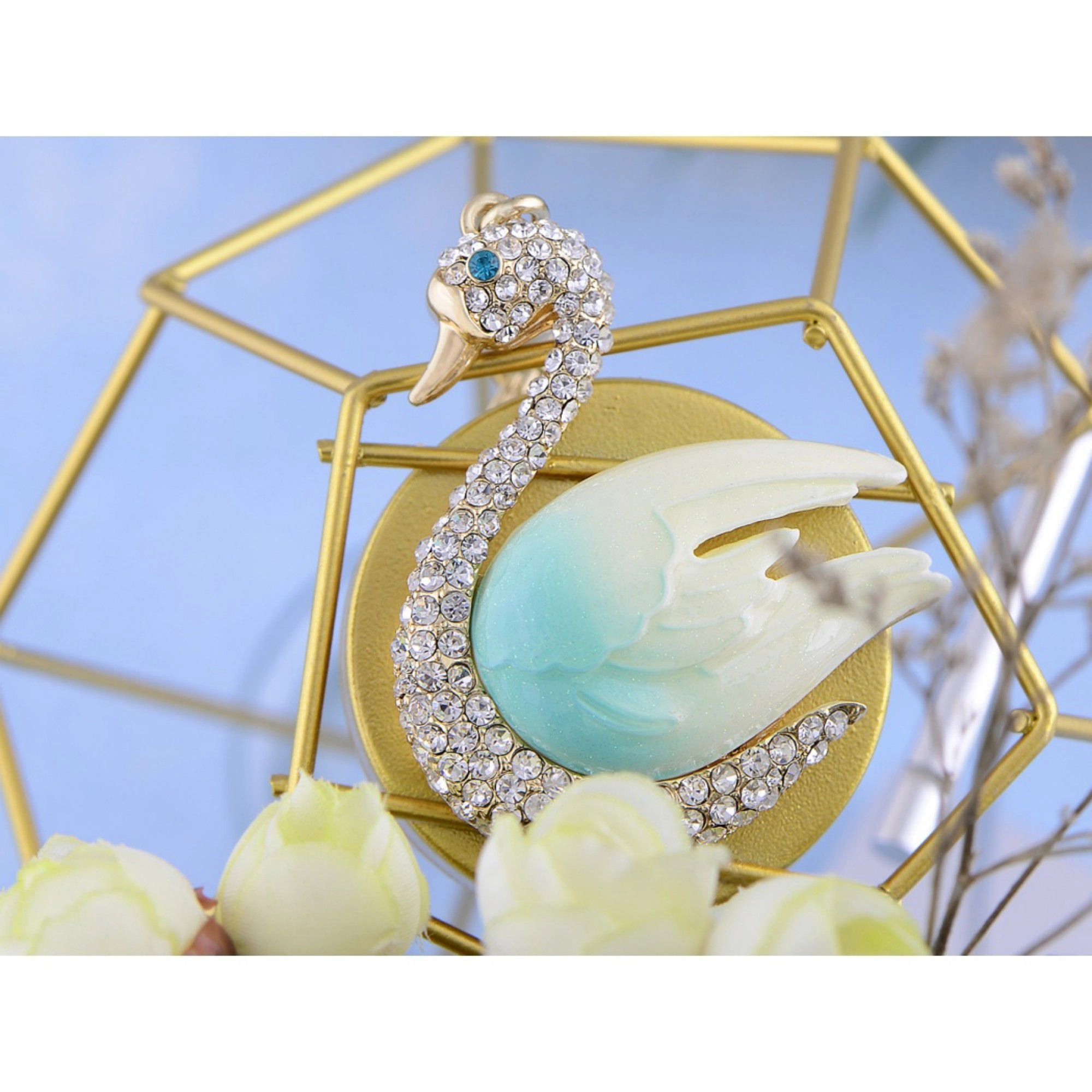 Alilang Women's Swan Keychain Charm with Crystal Pave Body and Sculpted Wing Accent