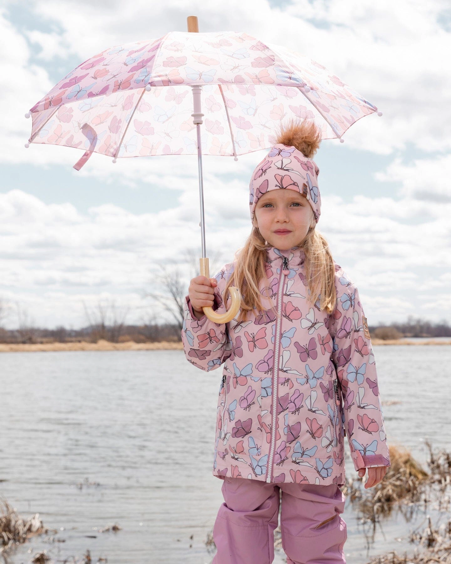 Deux par Deux Girls Umbrella Butterfly Print