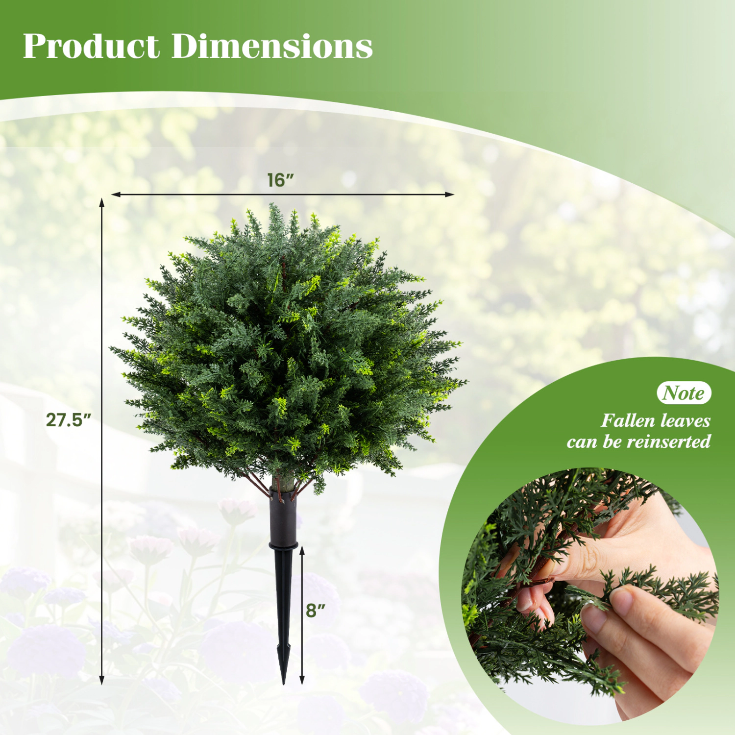 Slickblue Artificial Cypress Trees Set of 2 with Ground Spikes 27.5in Faux Greenery Plants