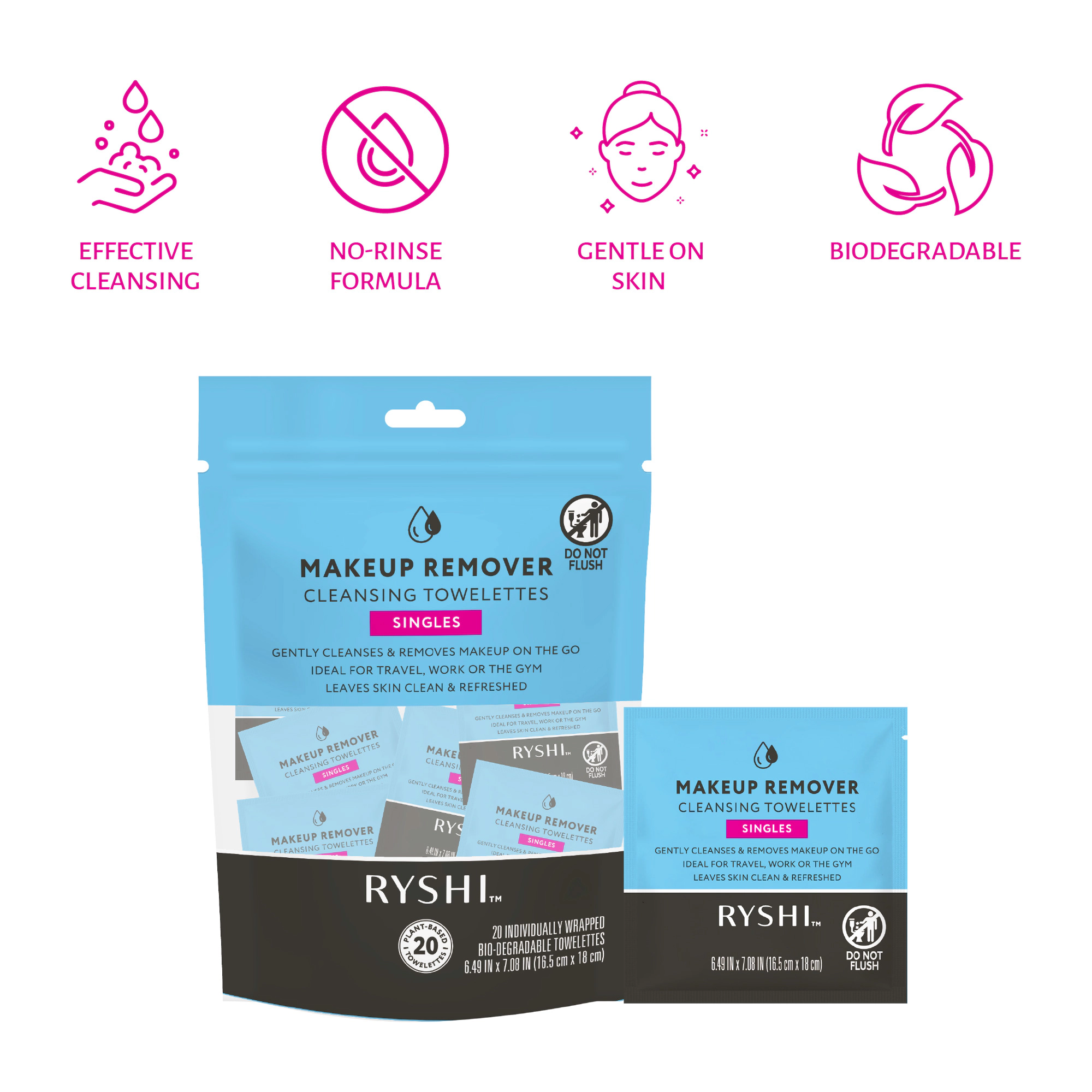 Pursonic Women's Pursonic Women's Travel-Friendly Makeup Remover Cleansing Towelettes Individually Wrapped