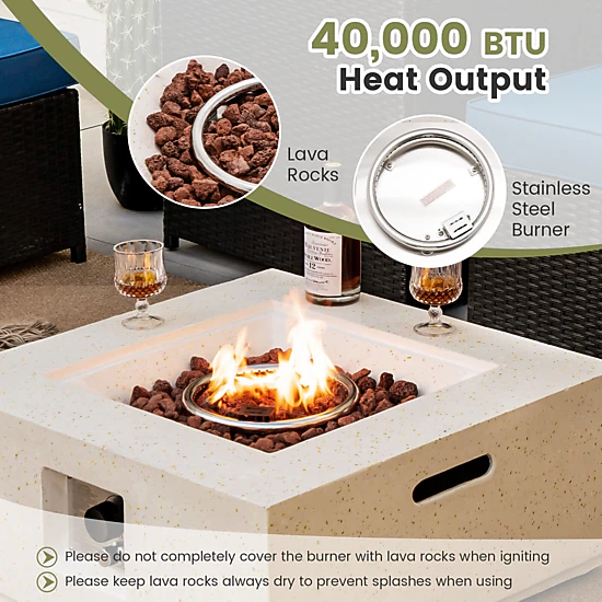 SUGIFT 28-in Square Terrazzo Propane Gas Fire Pit Table 40000 BTU with ...