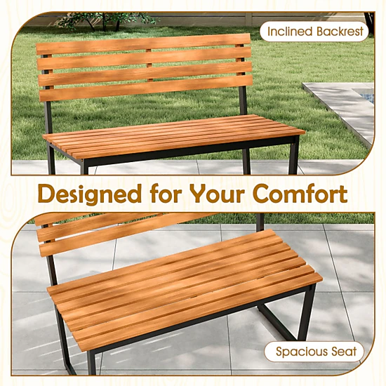 SUGIFT Backrest and Heavy Duty Metal Frame 43 Inch Outdoor Acacia Wood Patio Loveseat Bench