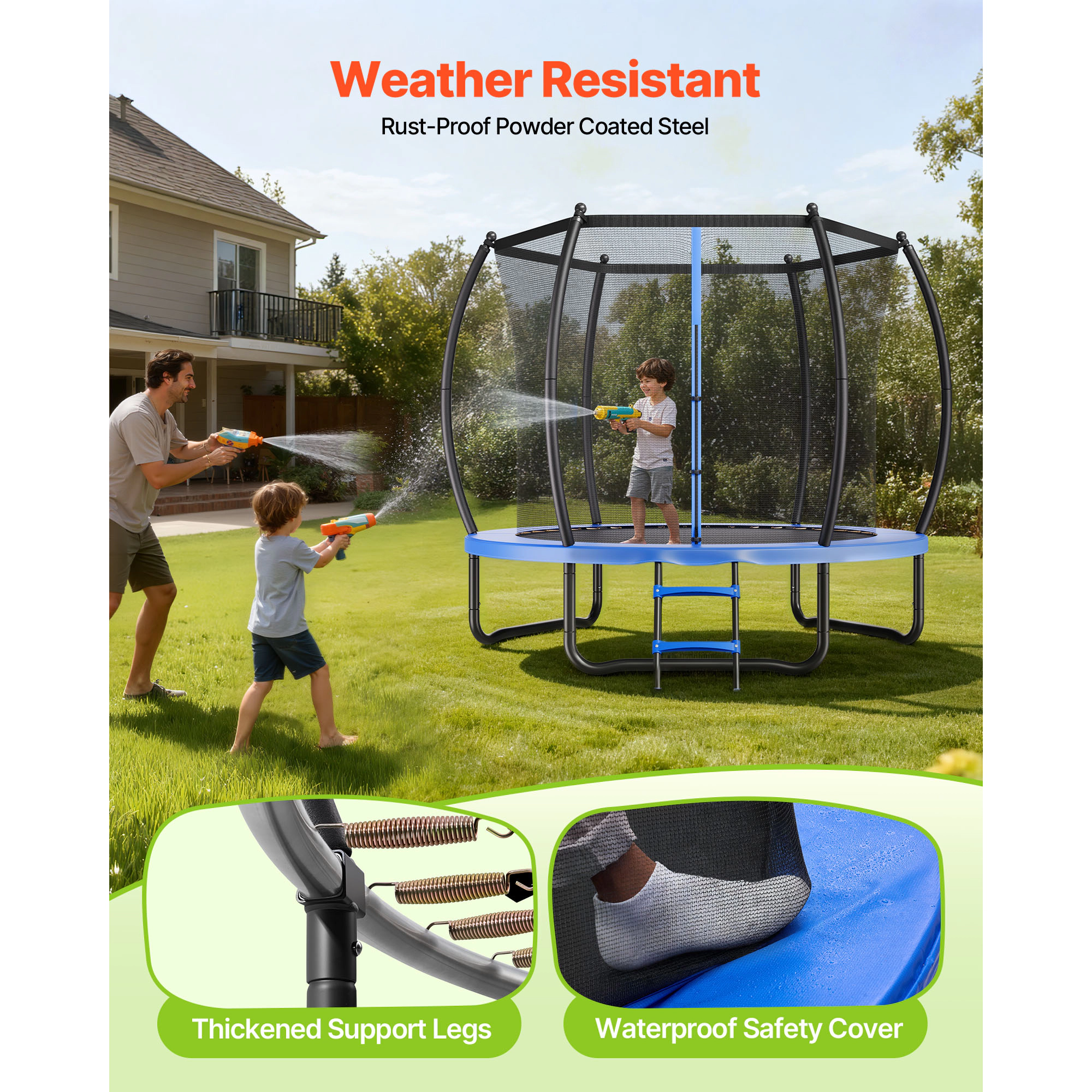 HONGGE 10FT Outdoor Trampoline with Safety Enclosure Net, ASTM Approved Backyard Trampoline, 330 lbs Capacity