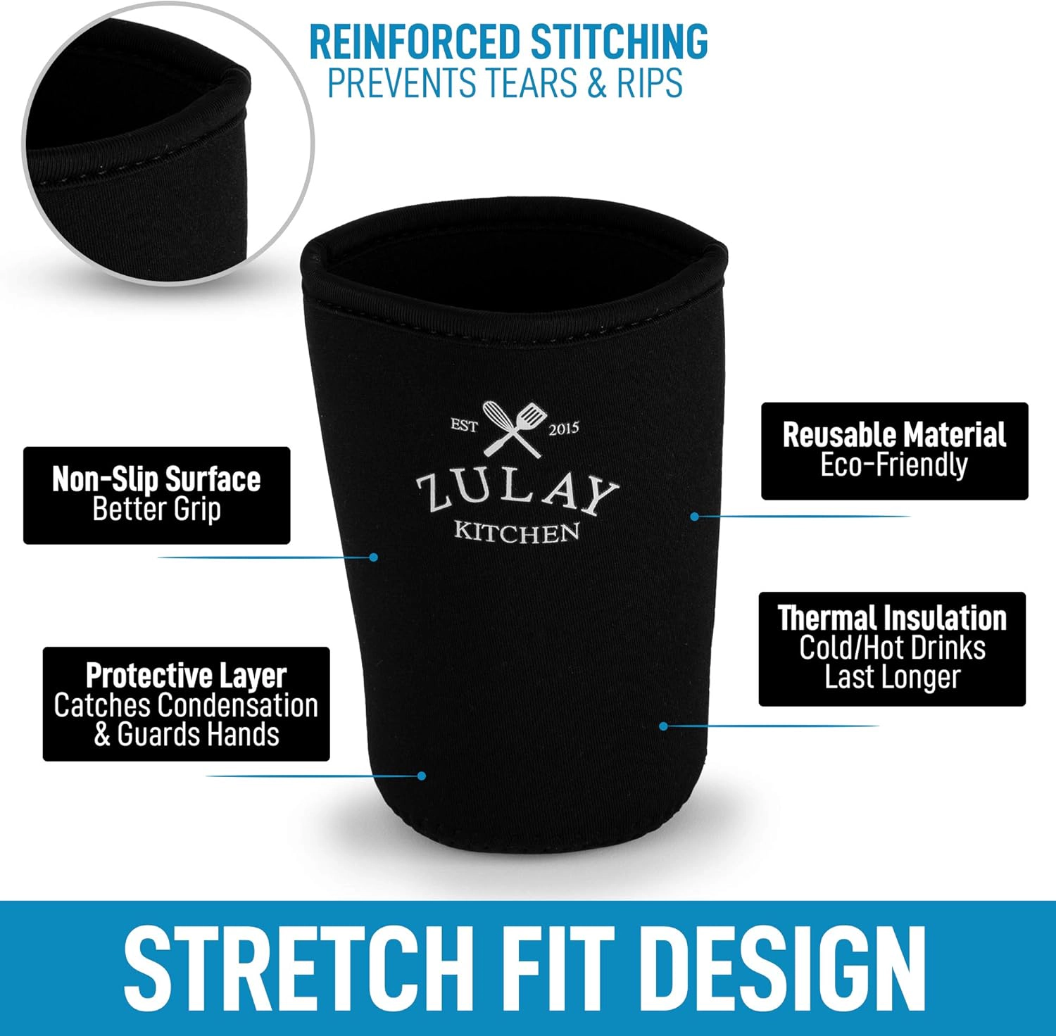 Zulay Kitchen (22oz to 24oz) Reusable Neoprene Insulator Coffee Sleeve