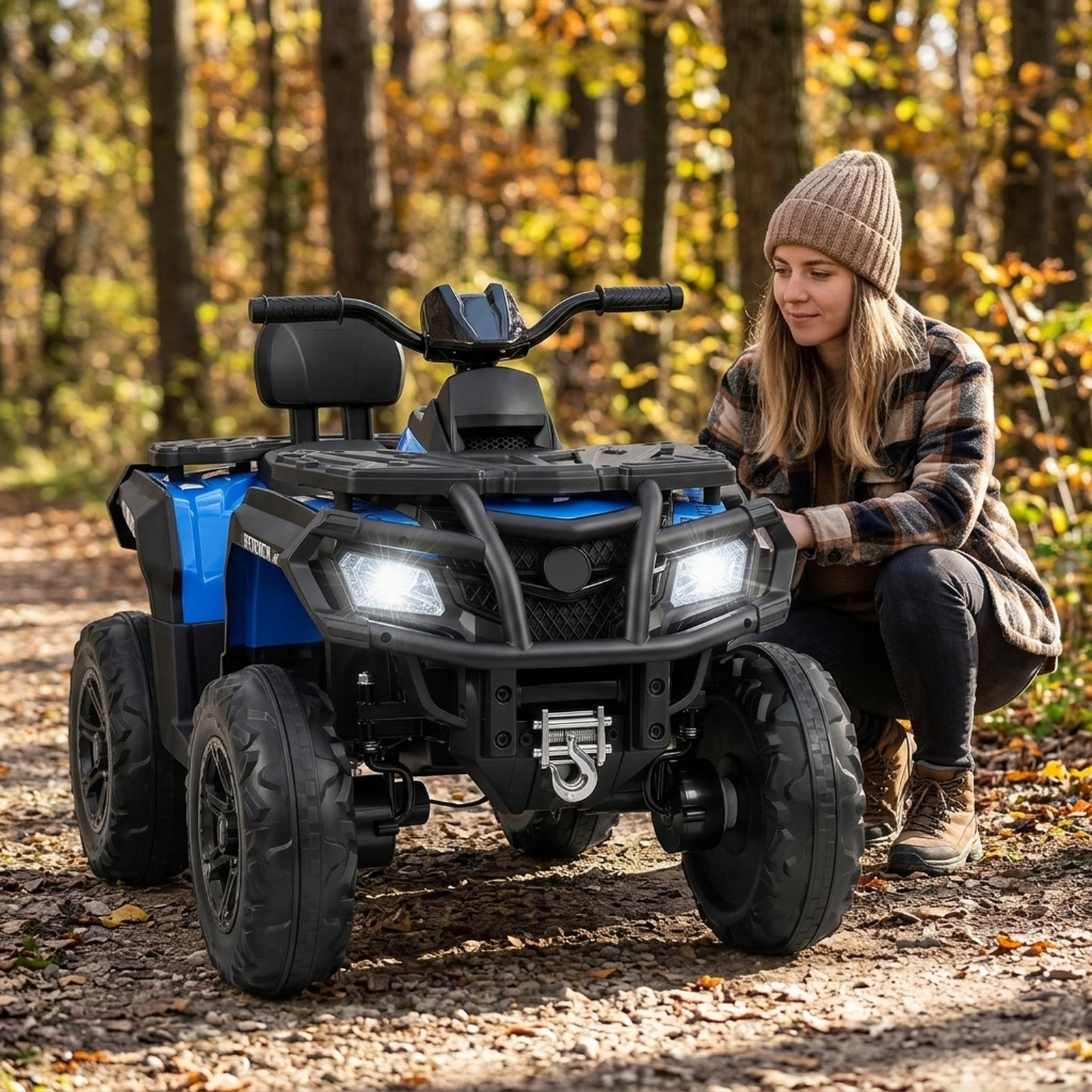 24V Kids ATV 2-Seater 4-Wheeler Electric Ride On Quad 4 Motors LED Headlights Ages 3-8 Blue