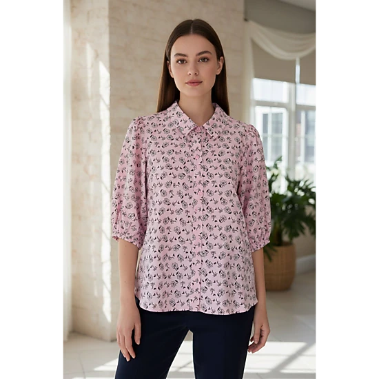 DressAtR Women's Puff Sleeve Collar Three Fourth Sleeve Blouse