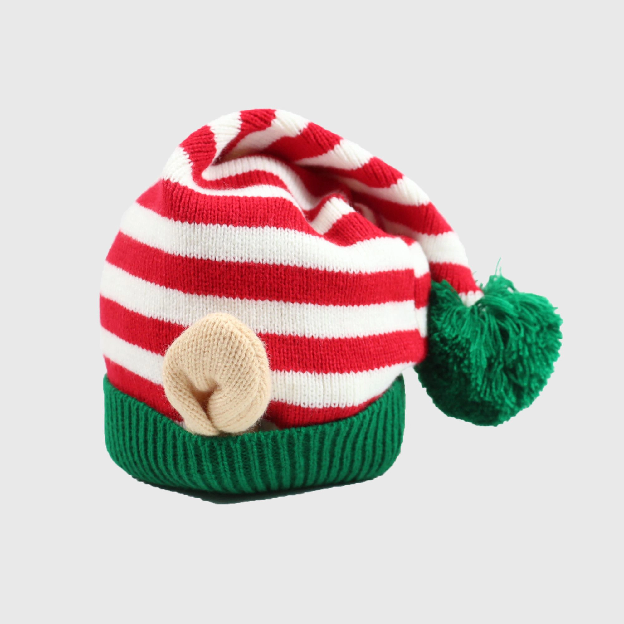 Anna-Kaci Women's Christmas Striped Elf Ear Pom-Pom Knit Beanie Hat