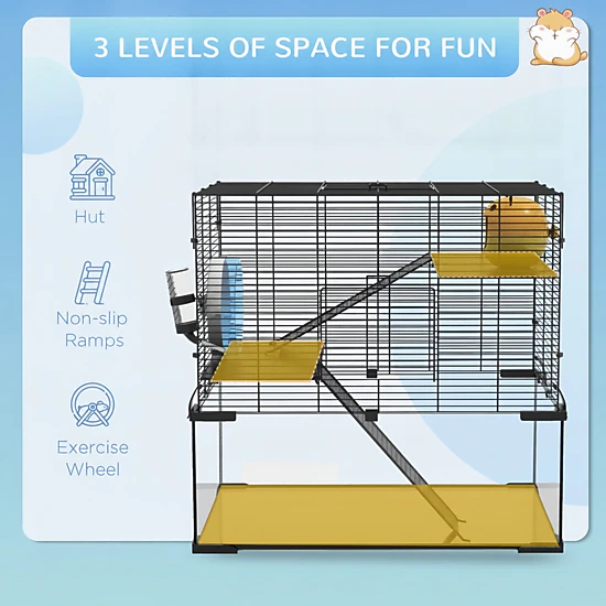 HONGGE Hamster Cage Gerbil Cage with Glass Basin for Small Hamsters Black