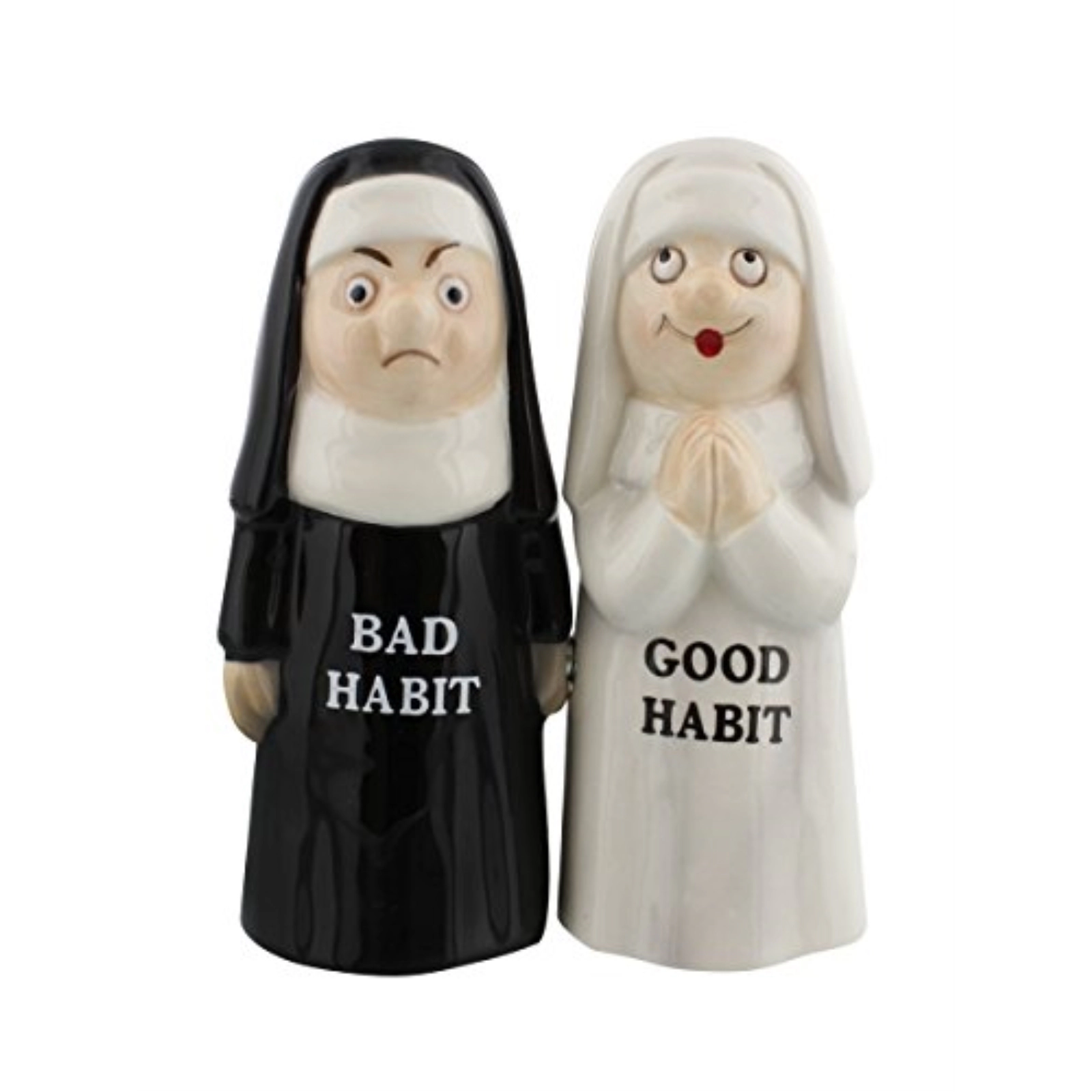Pacific Giftware Good Bad Habits Nun Pair 4 Inch Ceramic Magnetic Salt and Pepper Shaker Set