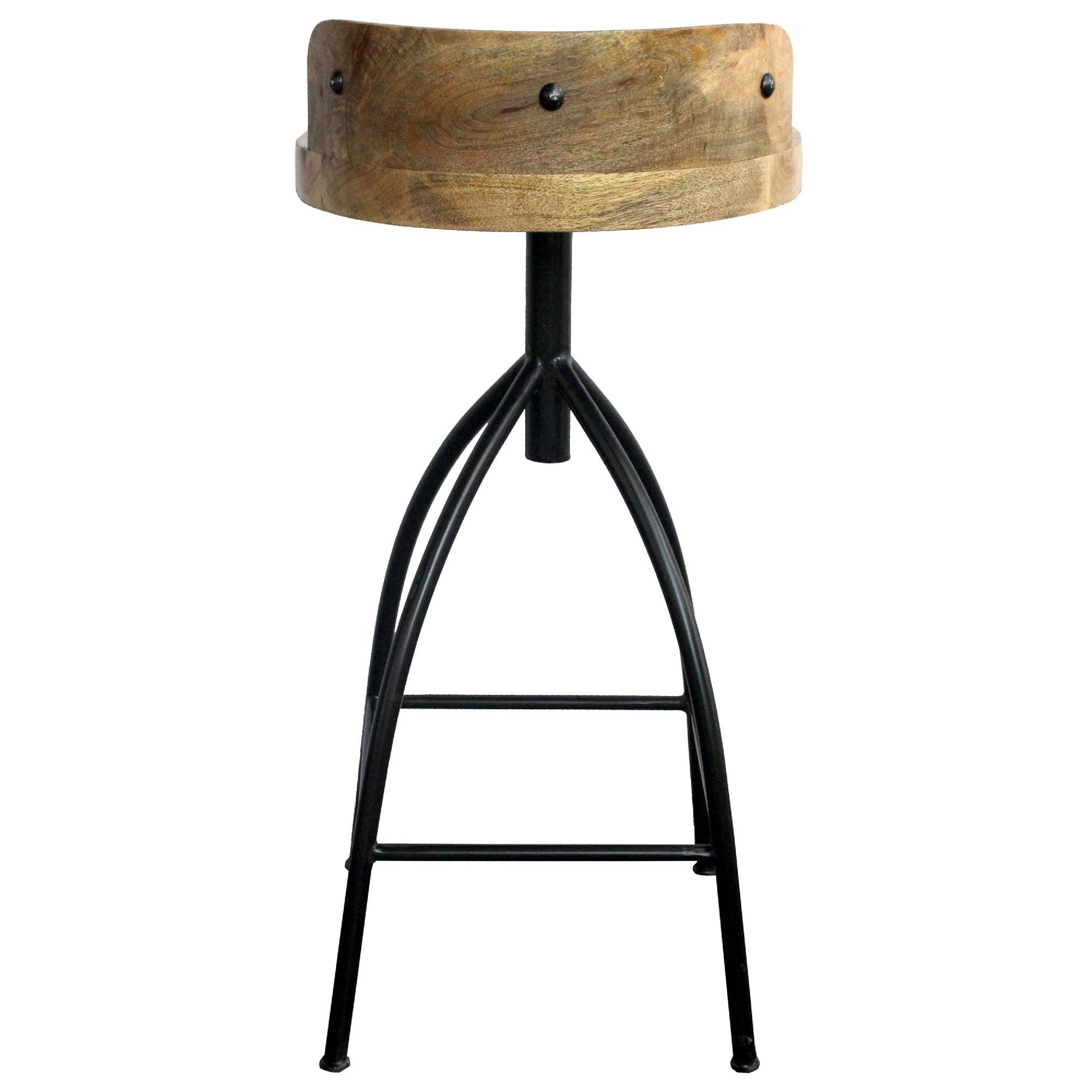 The Urban Port Pia 32-35 Extra Tall Adjustable Barstool, Natural Brown Mango Wood Seat, Black Iron Frame