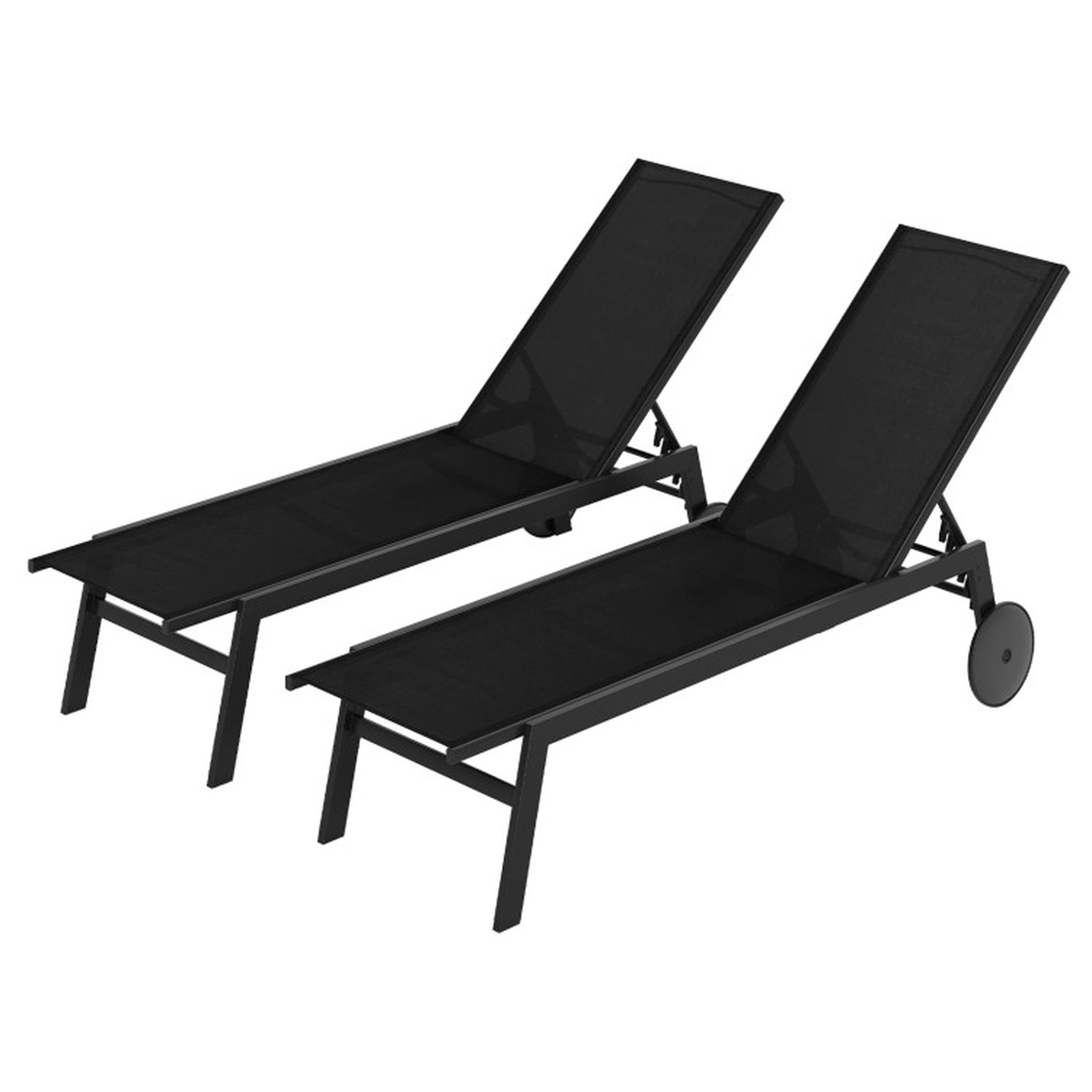 SUGIFT Patio Chaise Lounge Chair with Wheels and 6-Level Adjustable Backrest 330-lb Capacity Set of 2 Black