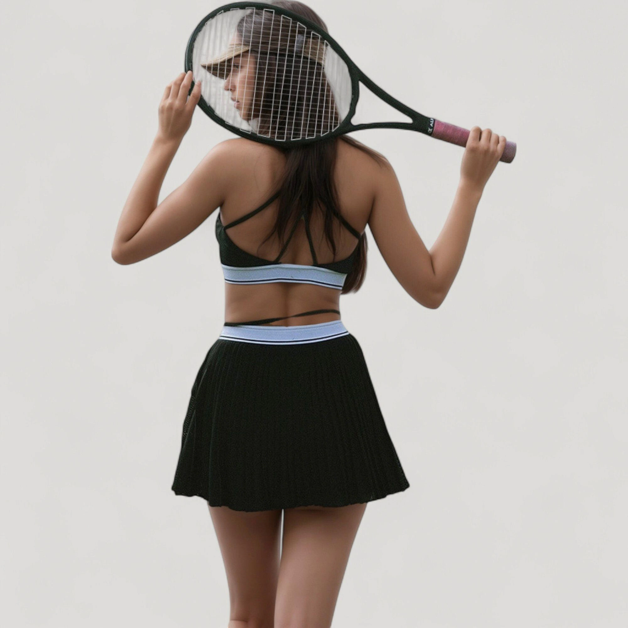 Anna-Kaci Women's Athletic Pleated Mini Skirt with Double-Layer Mesh Design and Contrast Waistband